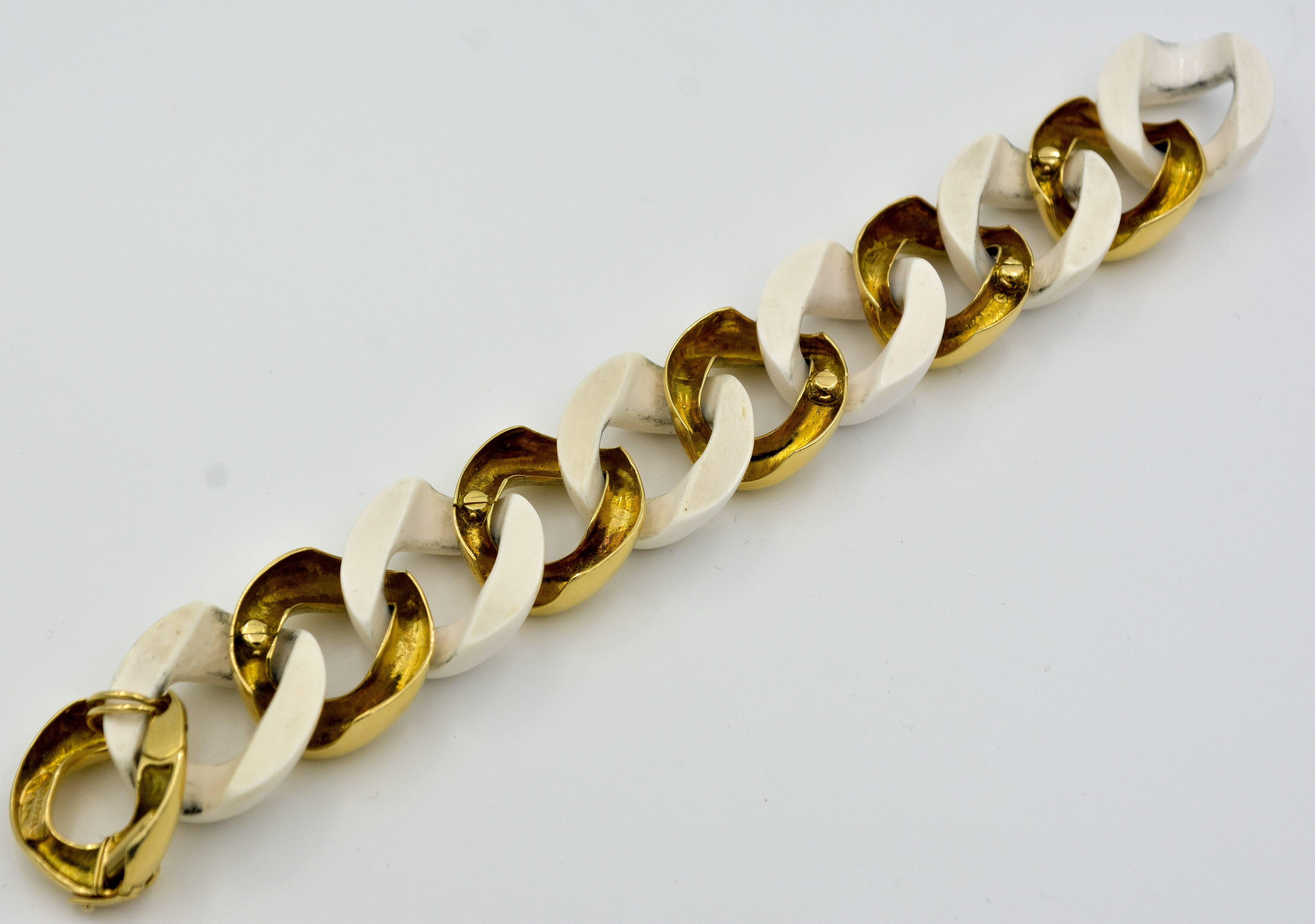 Women's or Men's Seaman Schepps Mammoth Tusk Gold Link Bracelet