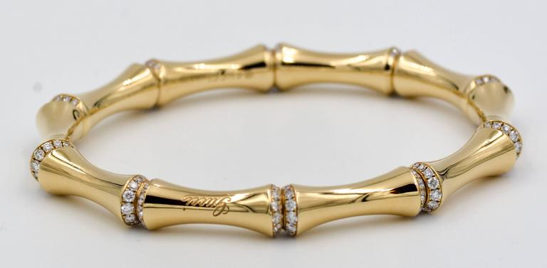 Gucci 18 Karat Gold and Diamond Bamboo Bangle Bracelet 2.31 Carat at 1stdibs