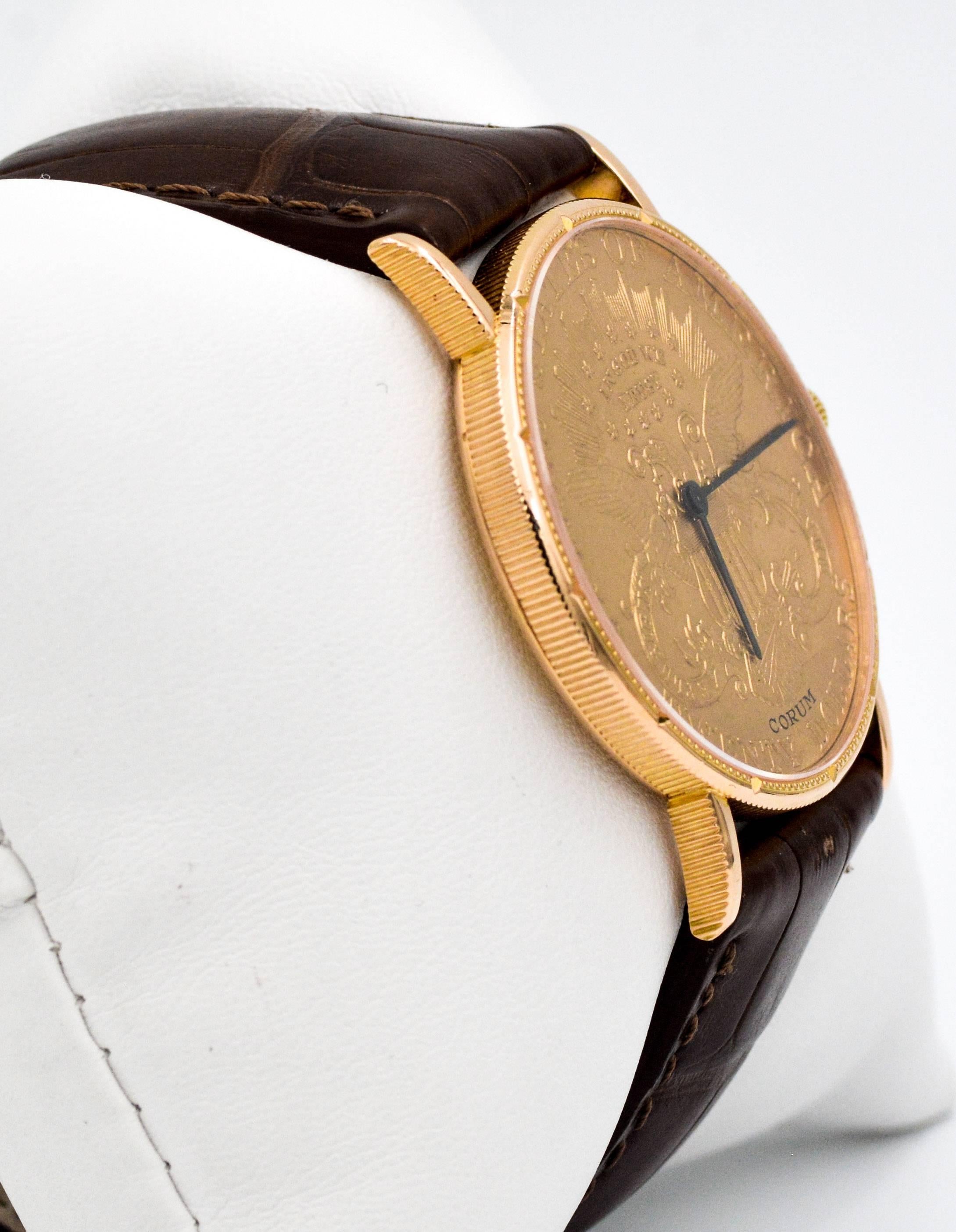 Corum Yellow Gold Liberty $20 Coin Face Manual Wind Wristwatch  In Good Condition In Dallas, TX
