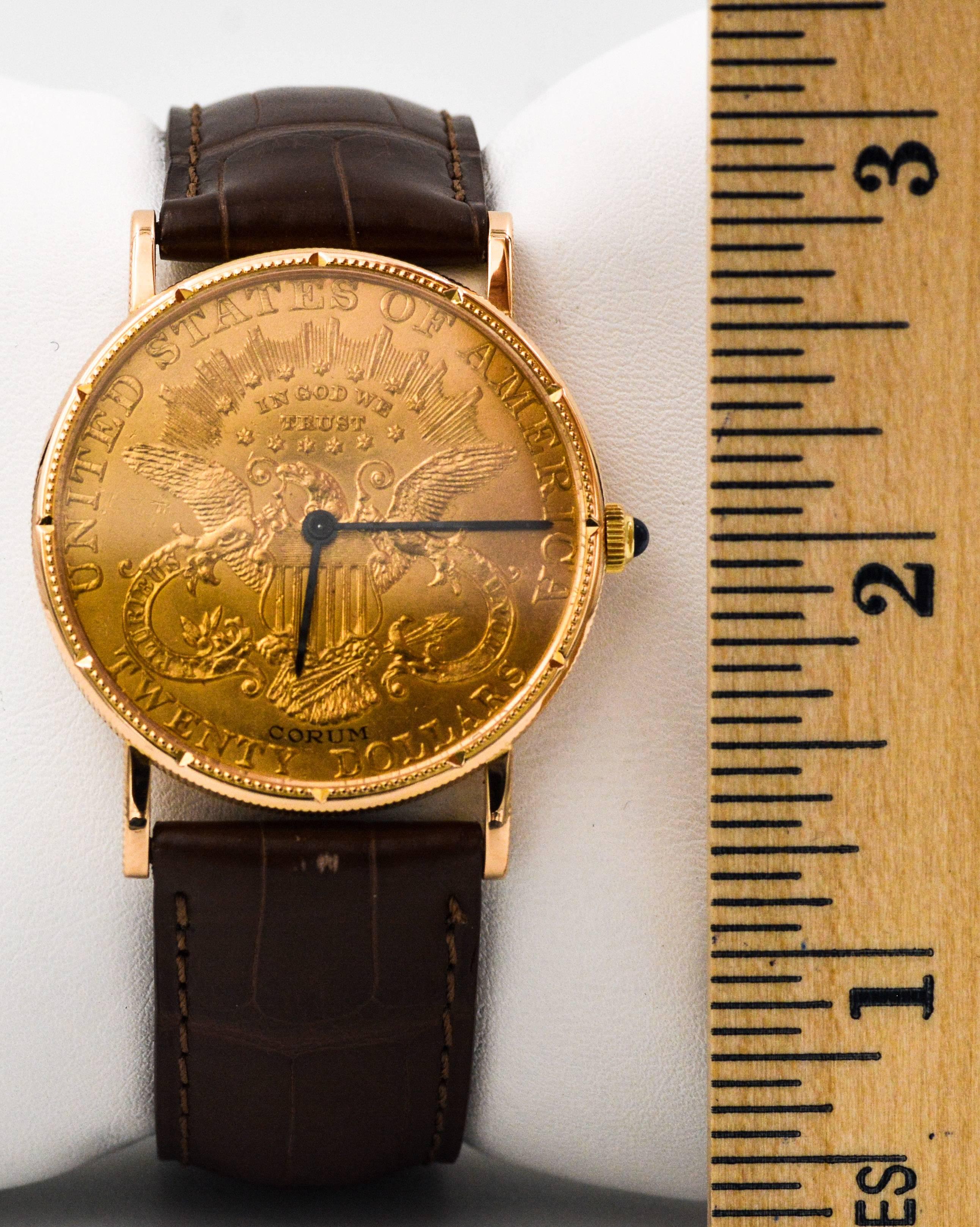 Corum Yellow Gold Liberty $20 Coin Face Manual Wind Wristwatch  1