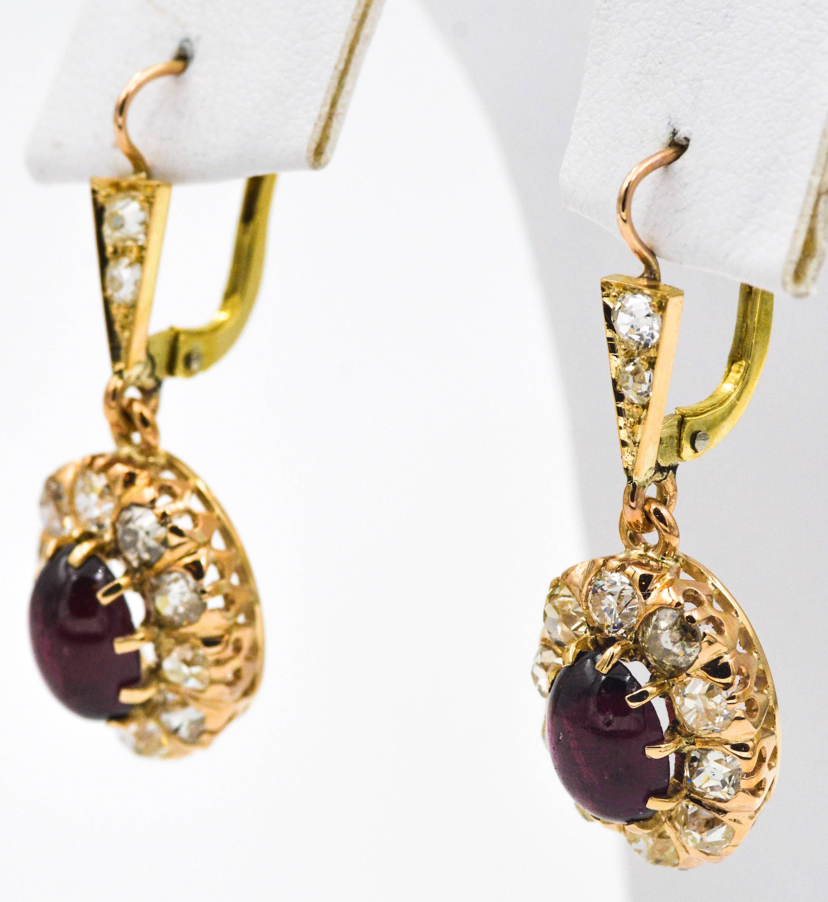 Women's 2.65 ct Victorian Diamond and 4 ct Garnet Earrings from Eiseman Jewels