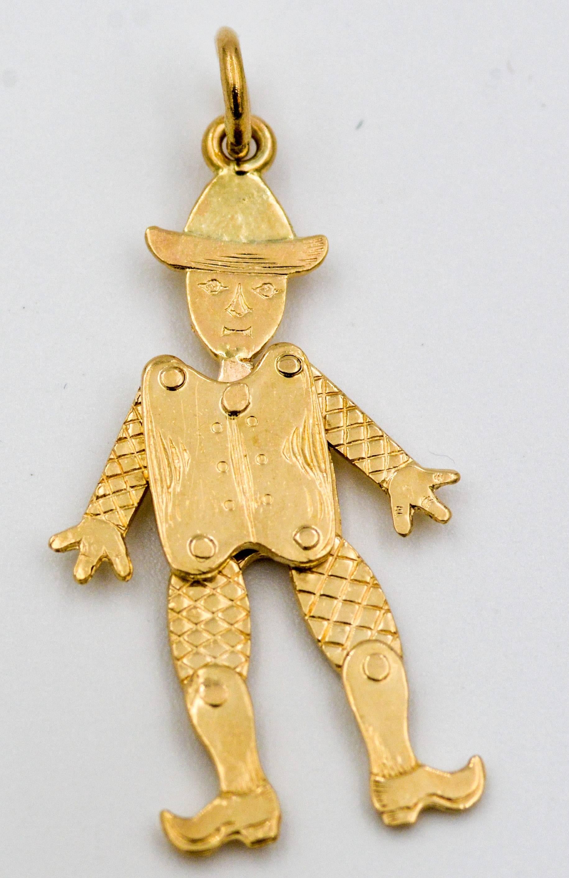 Articulated Dutch Man Gold Charm In Excellent Condition In Dallas, TX