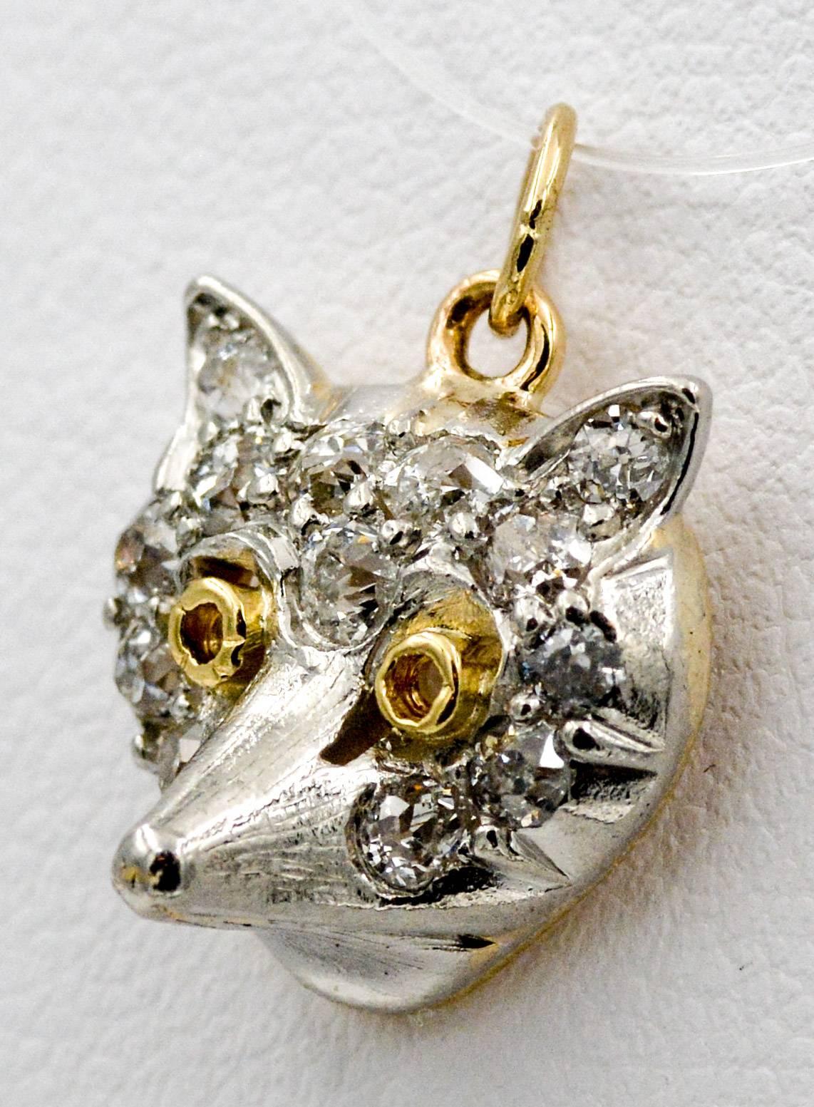 This diamond fox charm will add just the right amount of whimsy to your charm bracelet or add a chain for a sweet little necklace. Charm is 14kt gold and platinum with diamonds.  