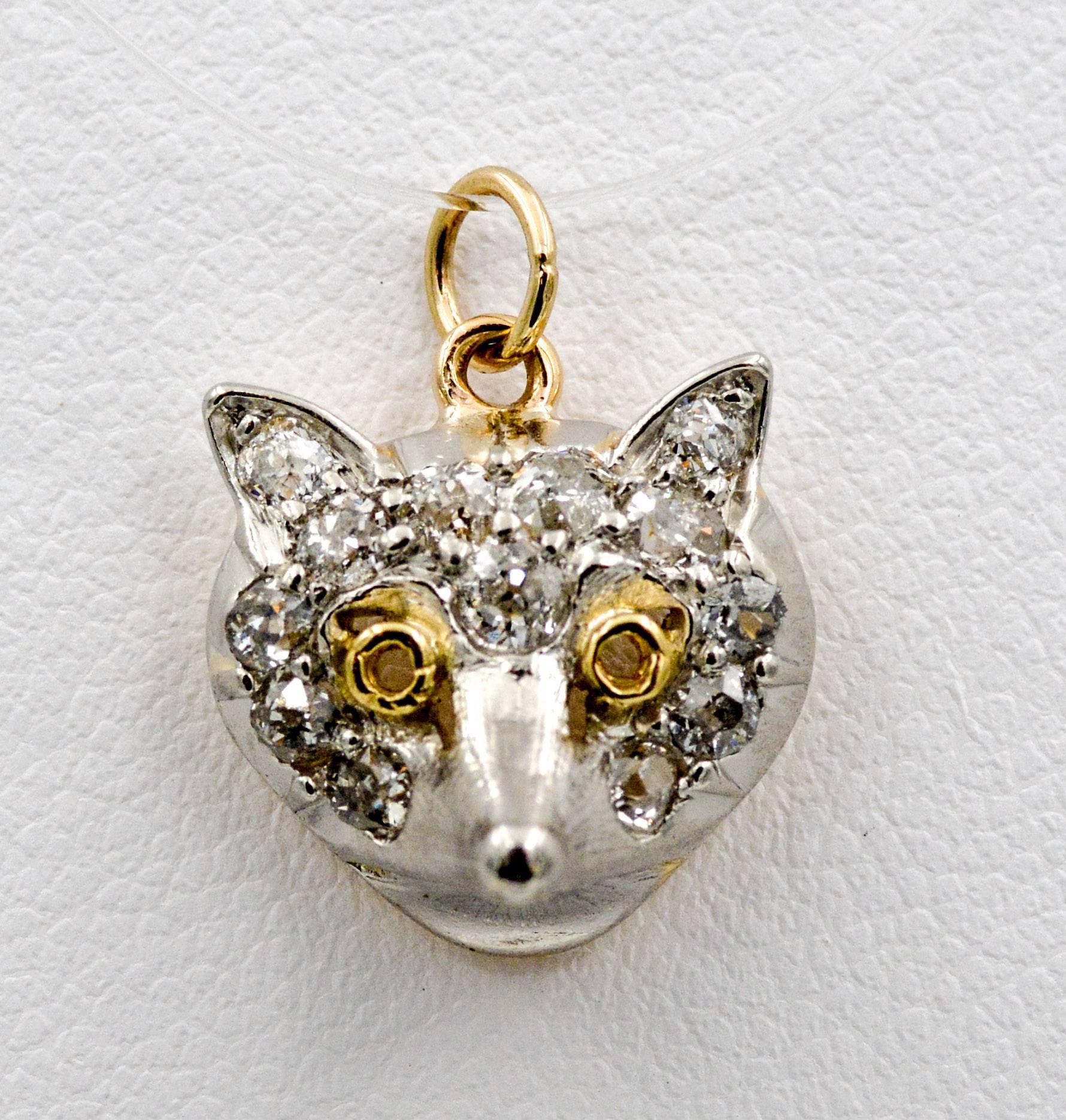 Diamond Gold Platinum Fox Charm In Excellent Condition In Dallas, TX