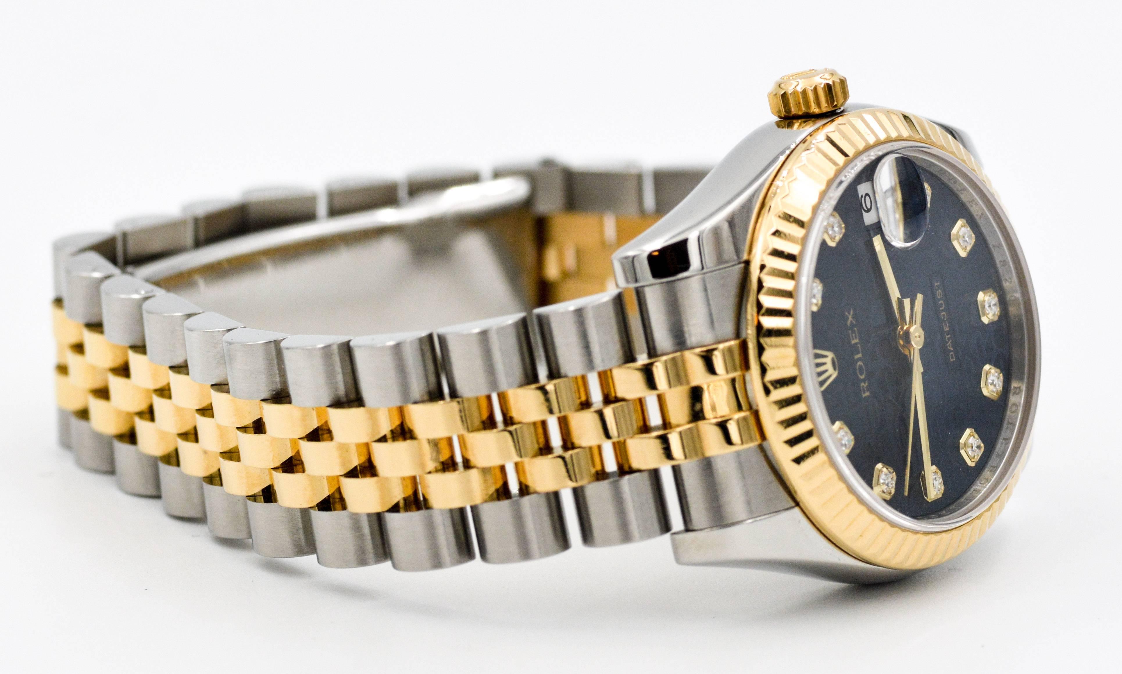 Classic Ladies Steel & 18kt yellow gold wrist watch, Blue jubilee diamond dial.
