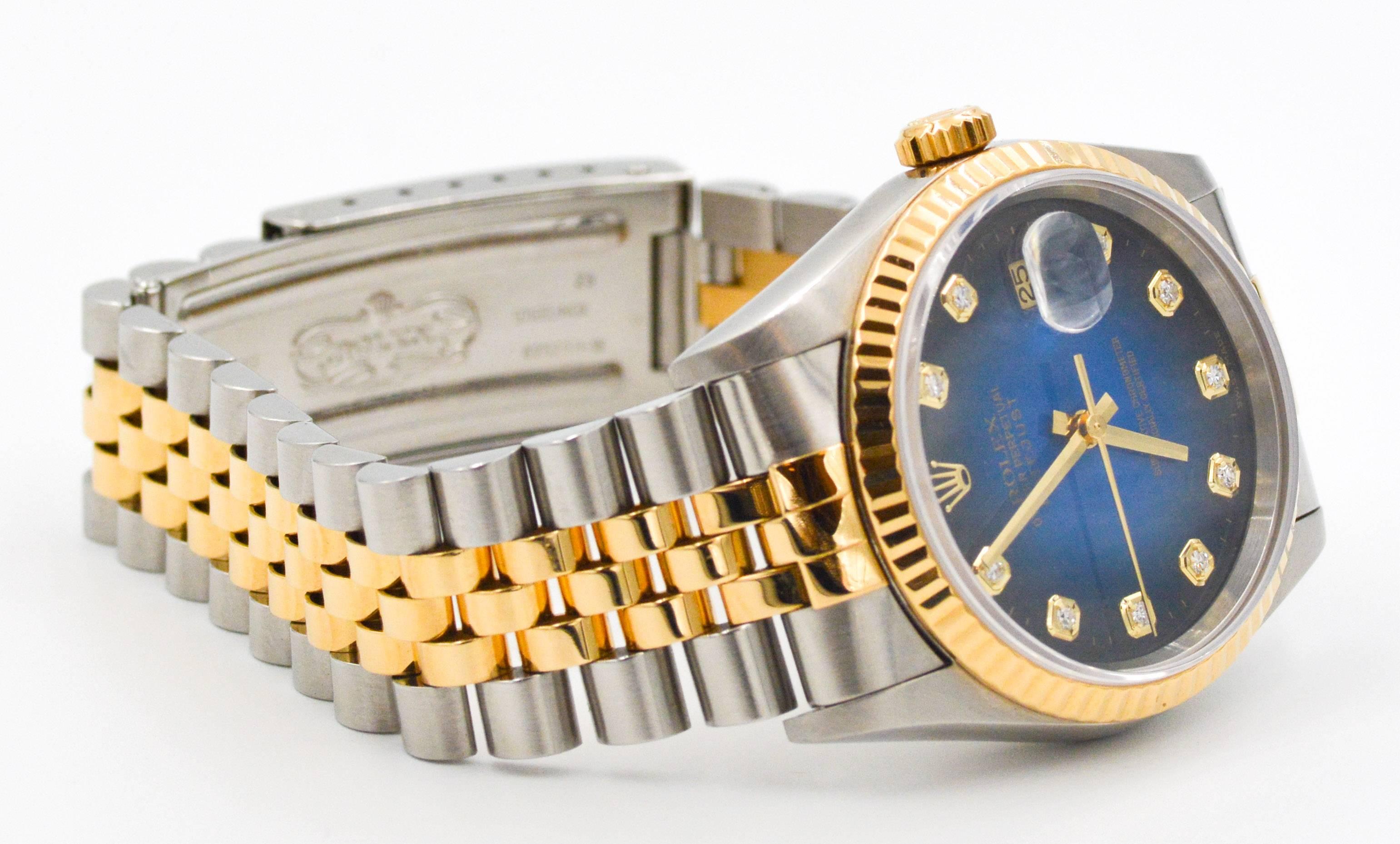 Rolex Ladies Yellow Gold Stainless Steel Blue Diamond Dial Automa Wristwatch 1