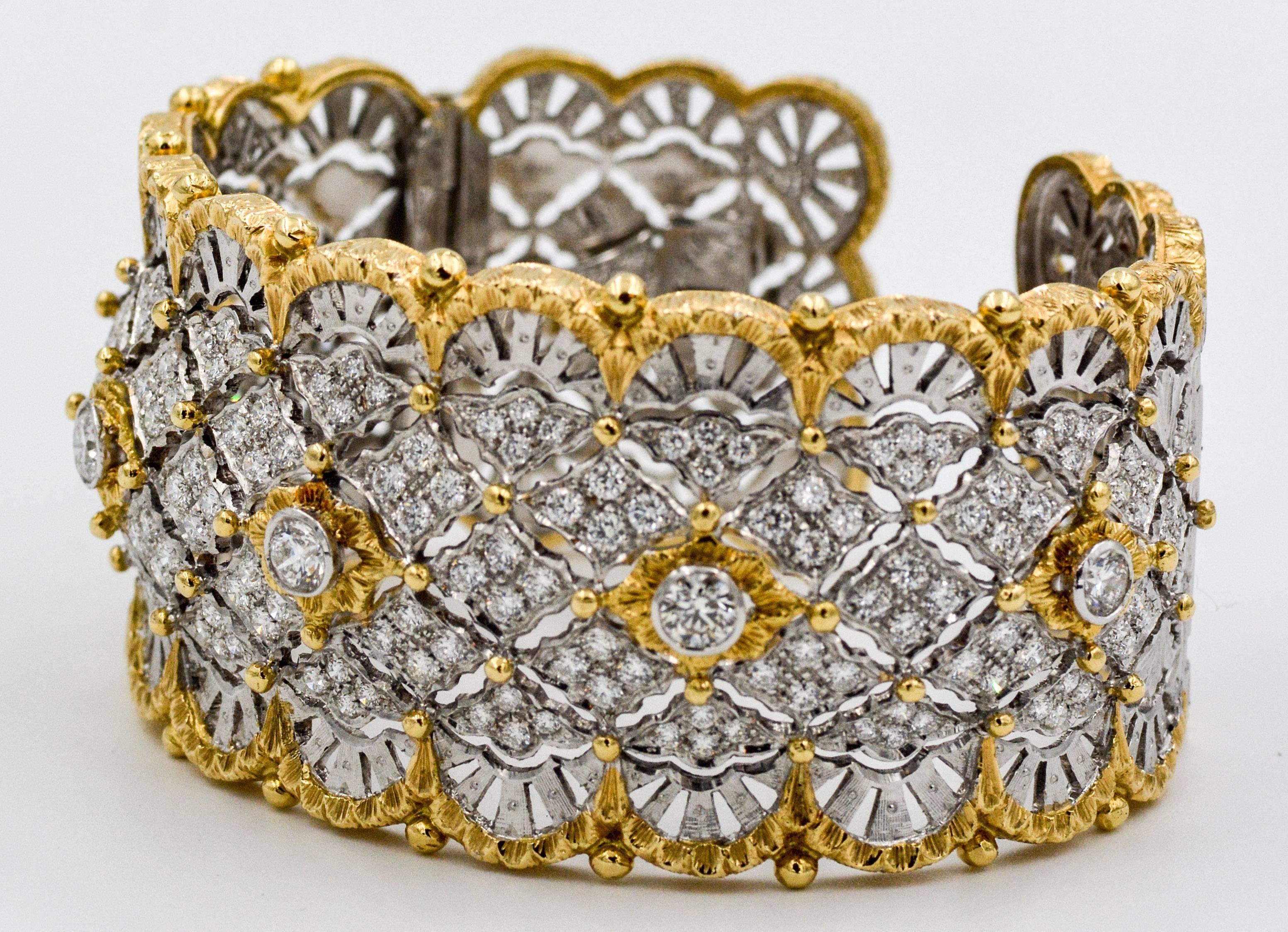 6.15 Carats Diamonds Yellow Gold Wide Hinged Cuff Bangle Bracelet  1