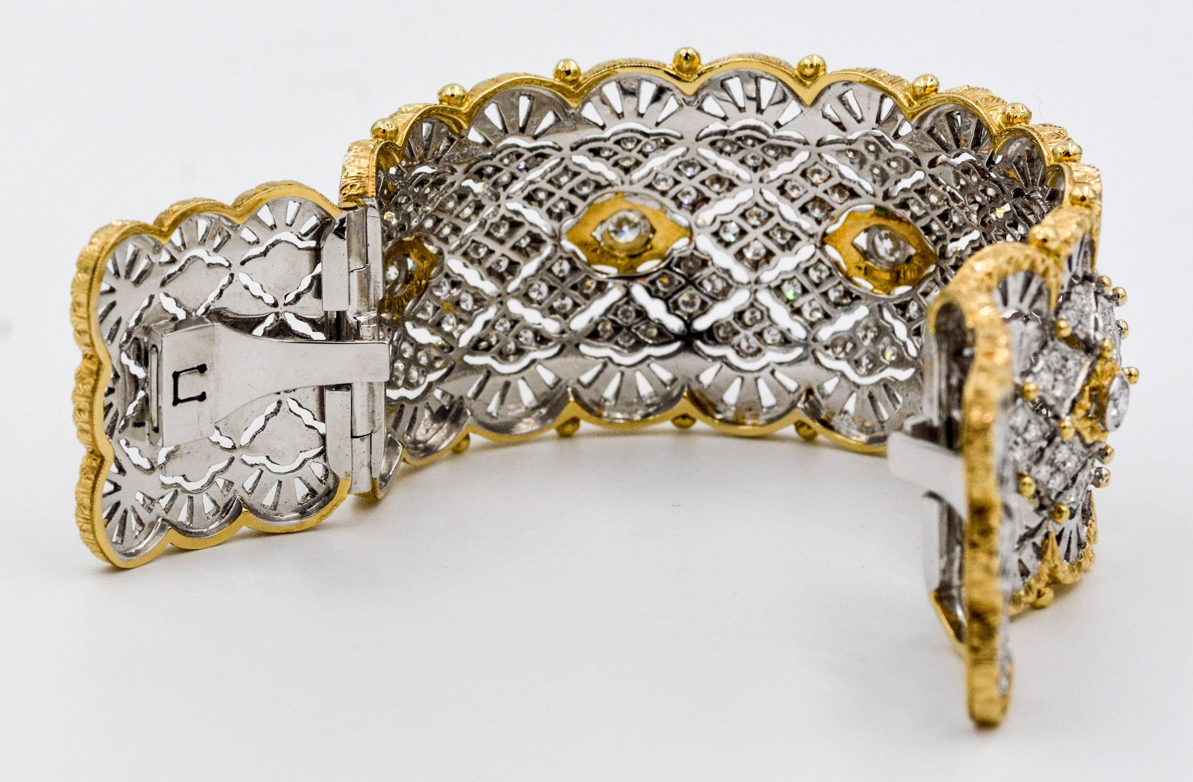 6.15 Carats Diamonds Yellow Gold Wide Hinged Cuff Bangle Bracelet  3