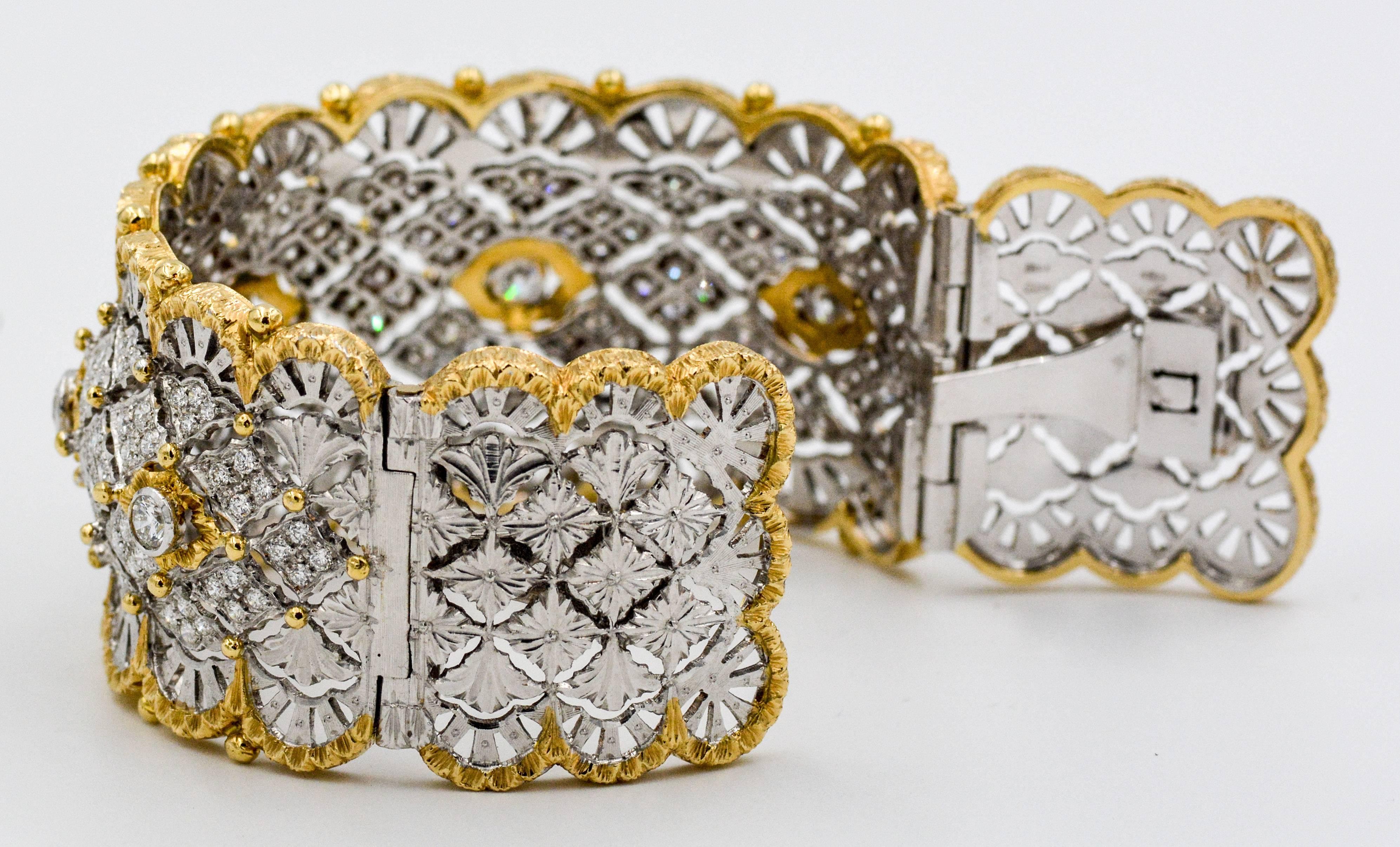 6.15 Carats Diamonds Yellow Gold Wide Hinged Cuff Bangle Bracelet  2