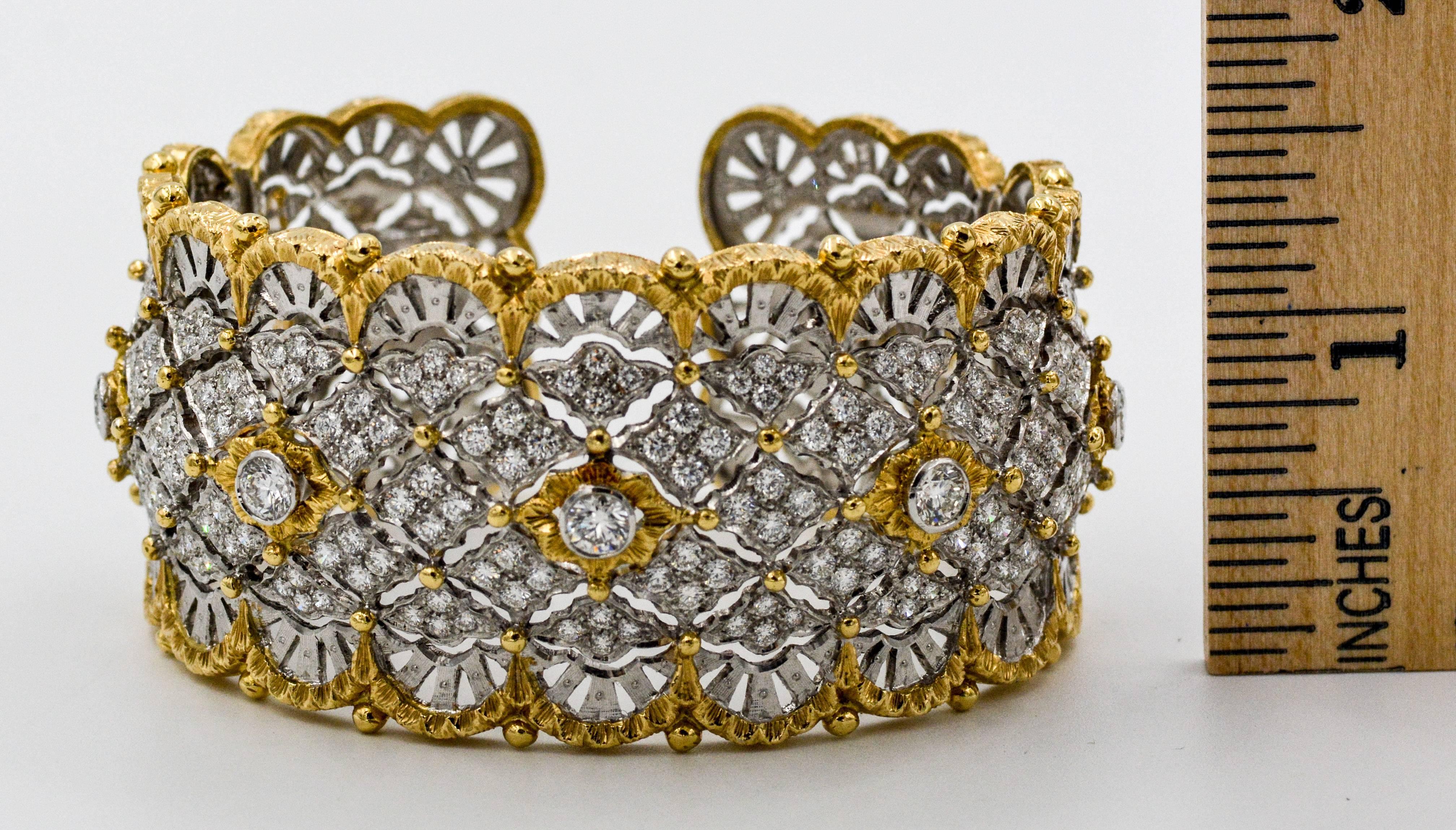 6.15 Carats Diamonds Yellow Gold Wide Hinged Cuff Bangle Bracelet  4
