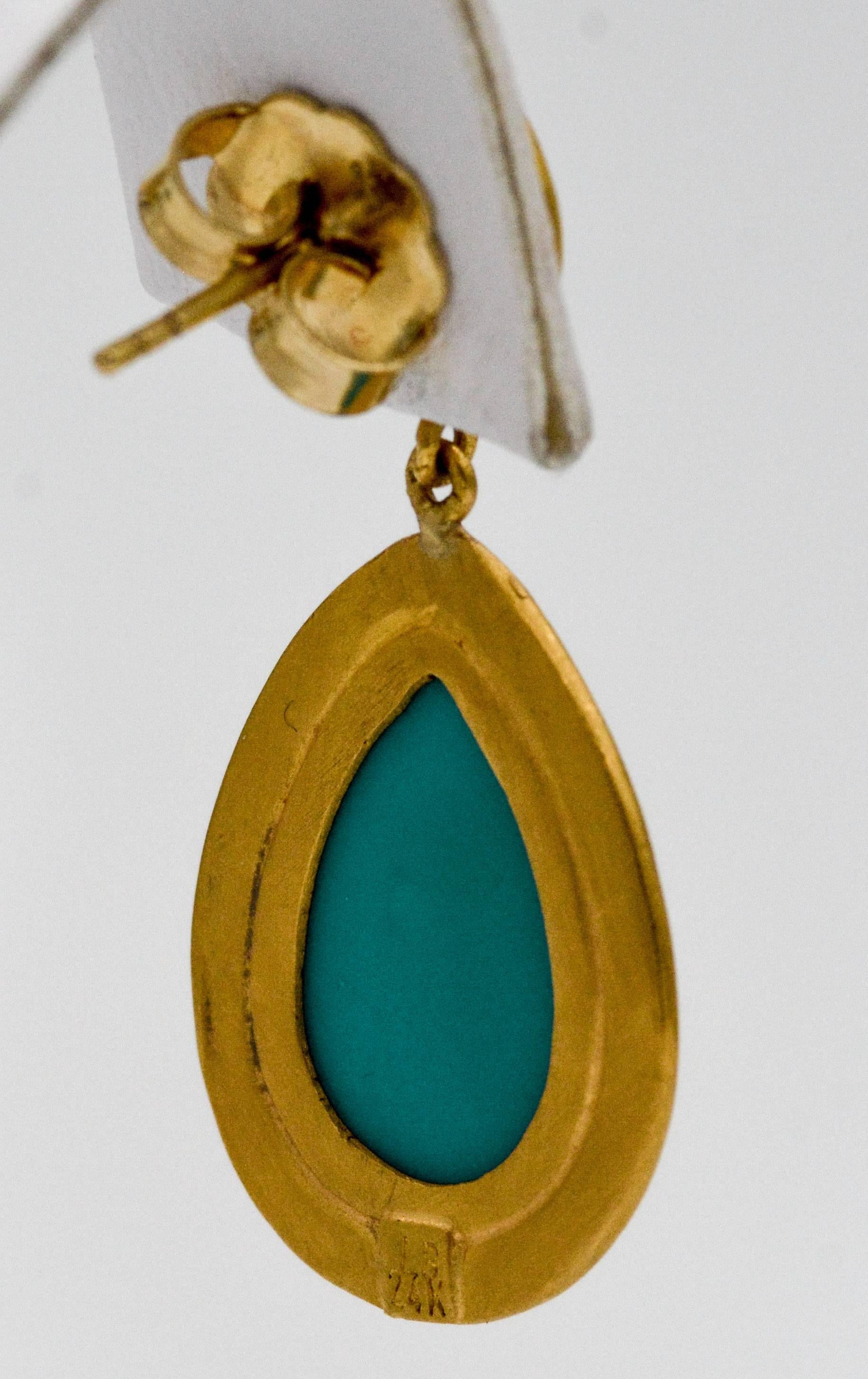 Byzantine Lika Behar Turquoise Diamond  22kt Yellow Gold Earrings