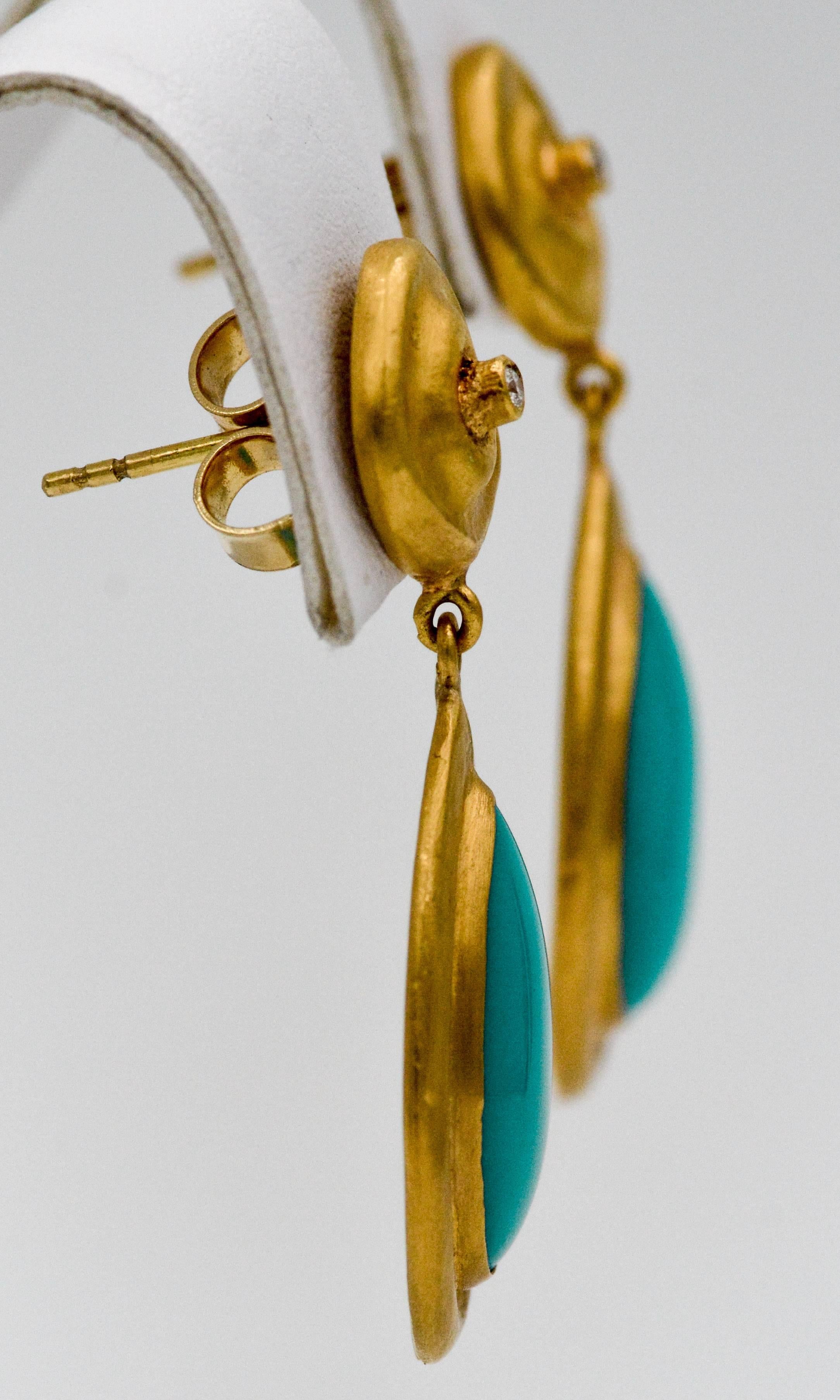 Women's Lika Behar Turquoise Diamond  22kt Yellow Gold Earrings