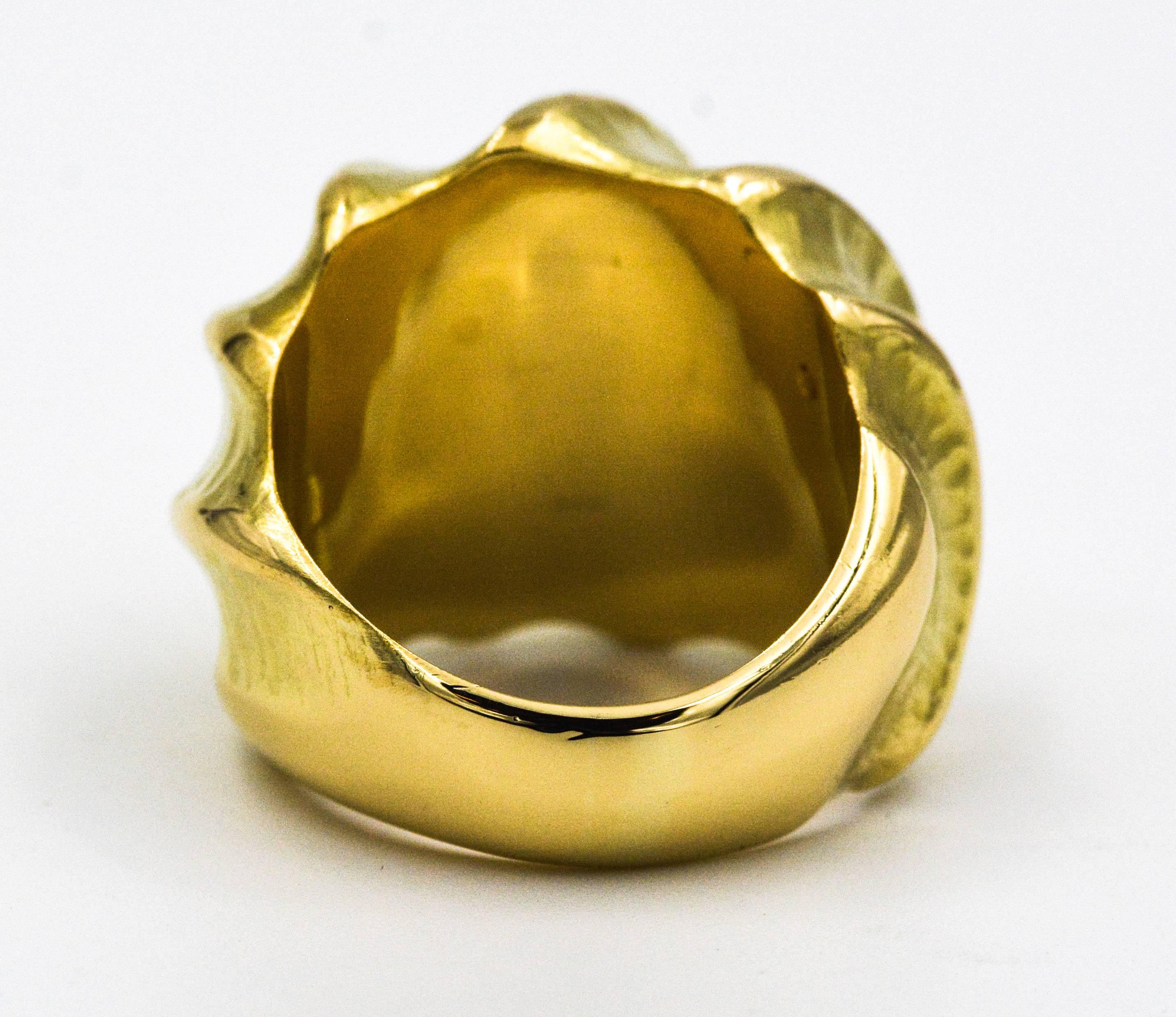 Hammered Valley High Polished Ridge Finished Yellow Gold Ring 1