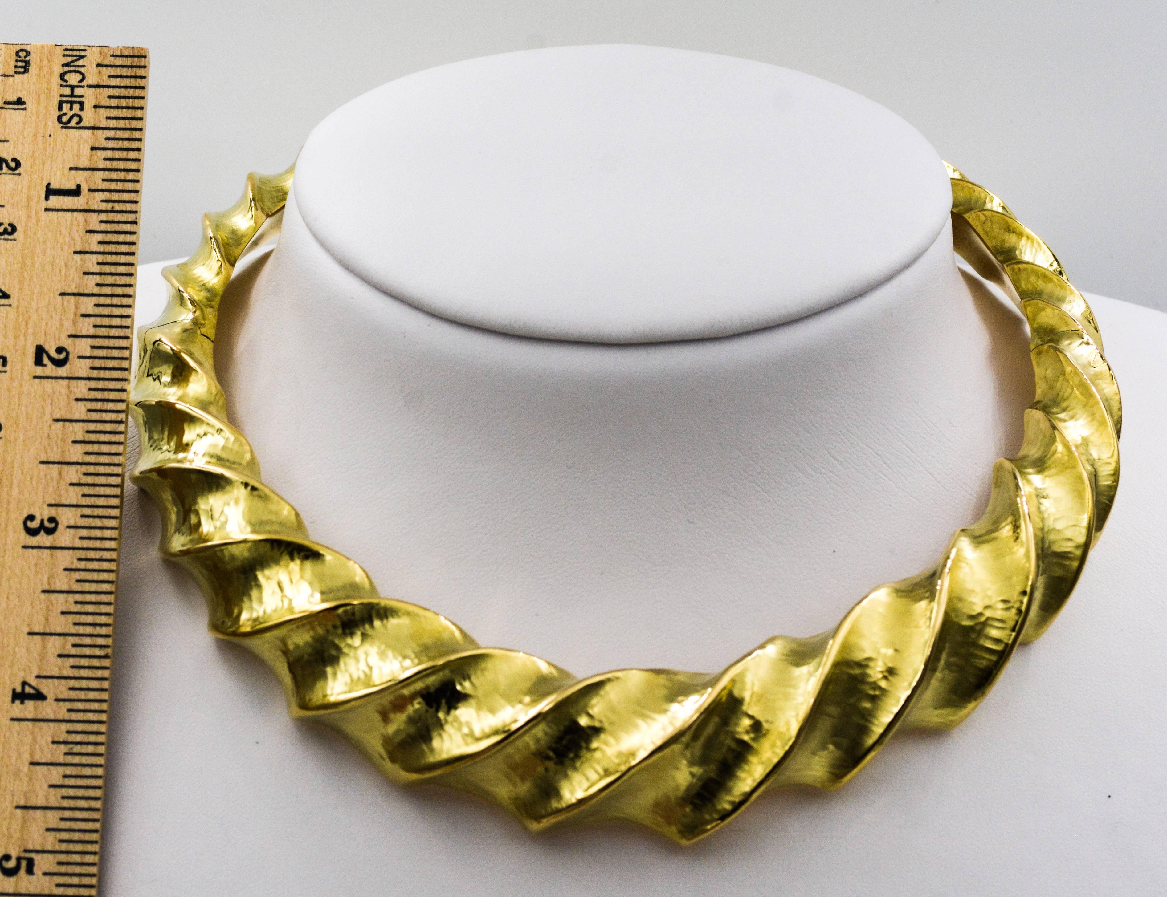 Hammered Finish 18 Karat Yellow Gold Twist Collar Necklace from Eiseman Jewels 2