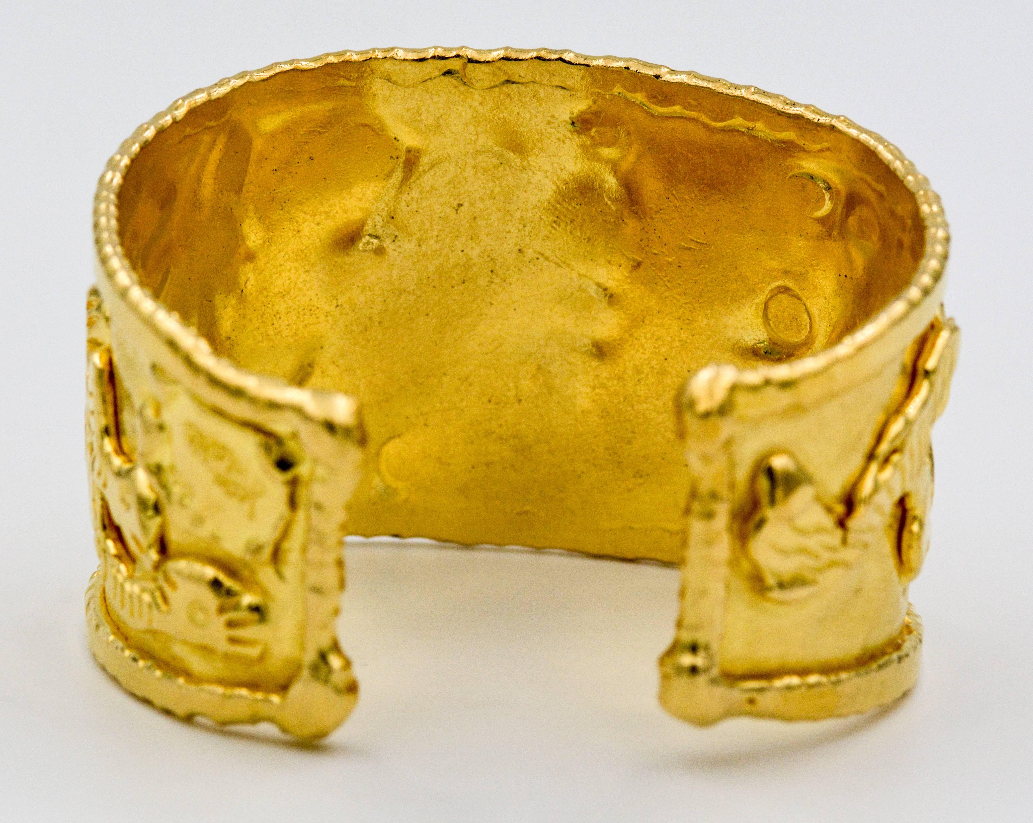 Jean Mahie Charming Monsters Gold Cuff Bracelet In Excellent Condition In Dallas, TX