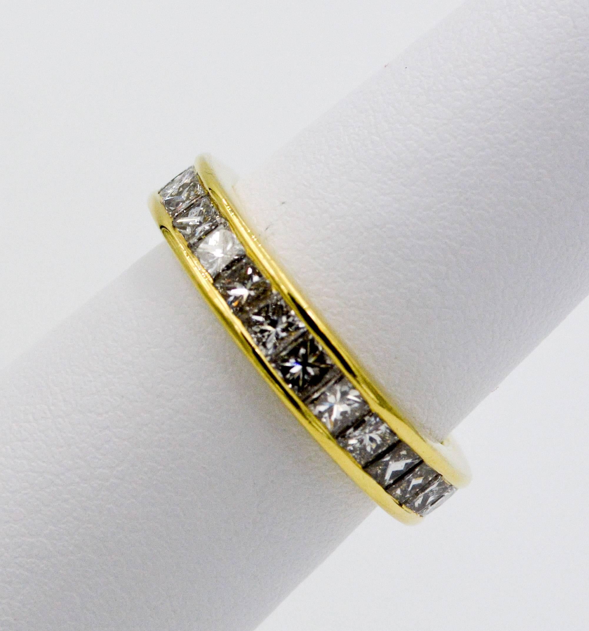 Women's 2.00 Carat Princess Cut Diamonds Yellow 18 Karat Gold Eternity Band Ring