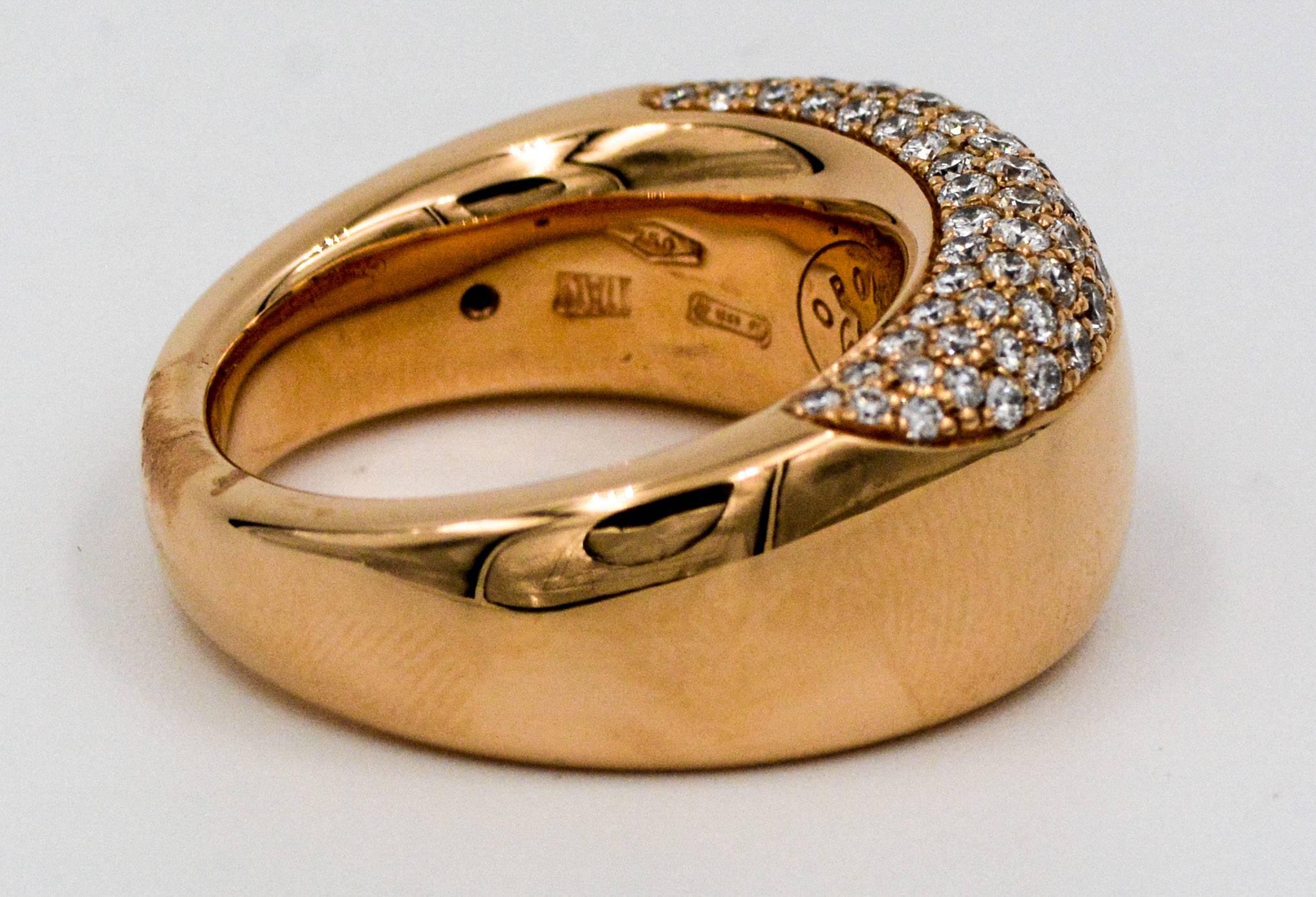 Oramalia by Salvatore Barberi Pave Diamond Pink Gold Domed Ring In New Condition In Dallas, TX