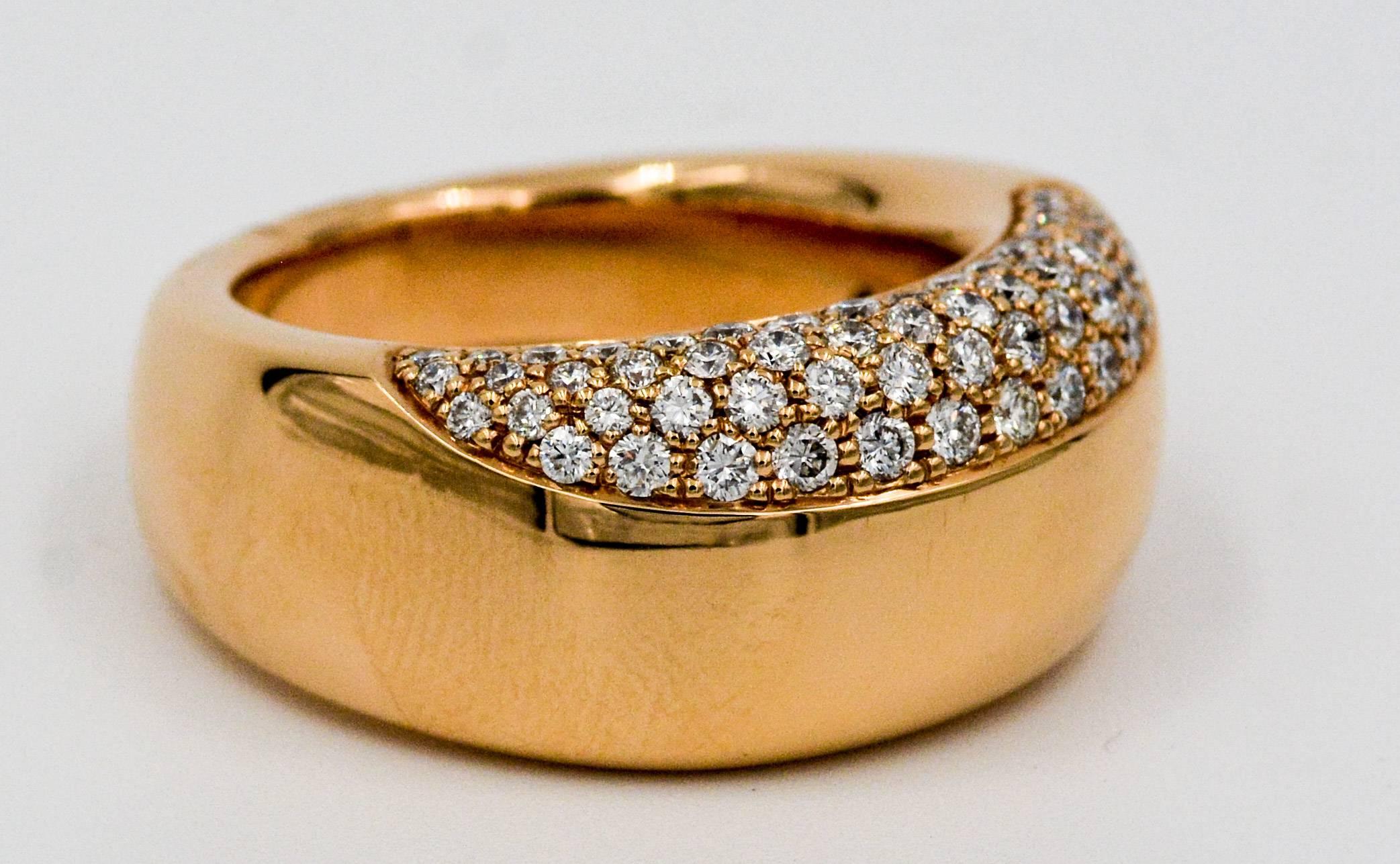Modern Oramalia by Salvatore Barberi Pave Diamond Pink Gold Domed Ring