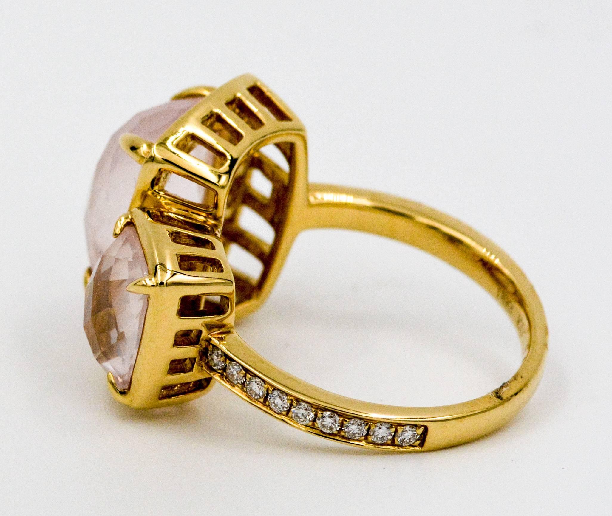 Katie Decker Rose Quartz, 0.45 Carat Diamonds 18 KY Gold Ring 1