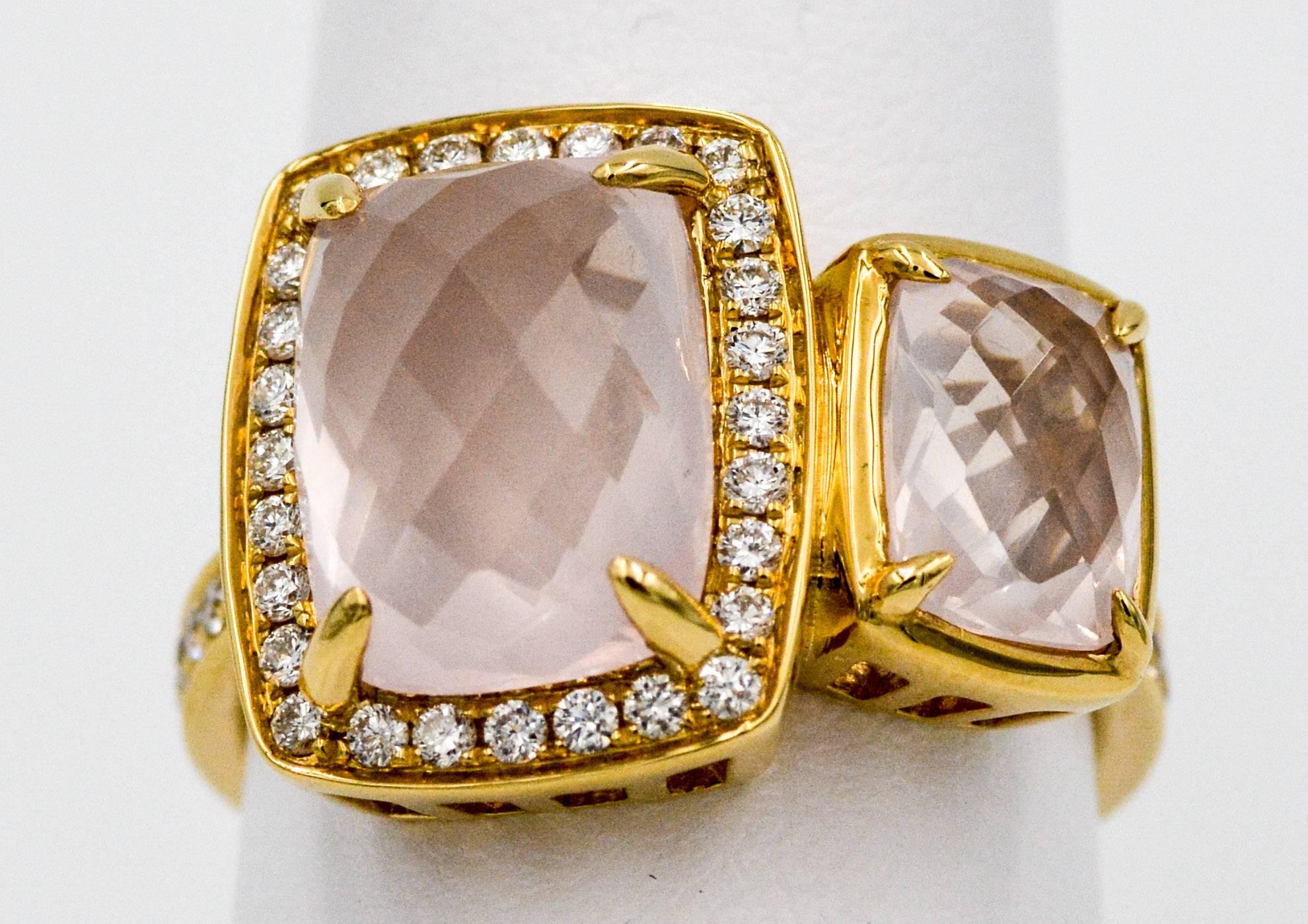 Katie Decker Rose Quartz, 0.45 Carat Diamonds 18 KY Gold Ring 2