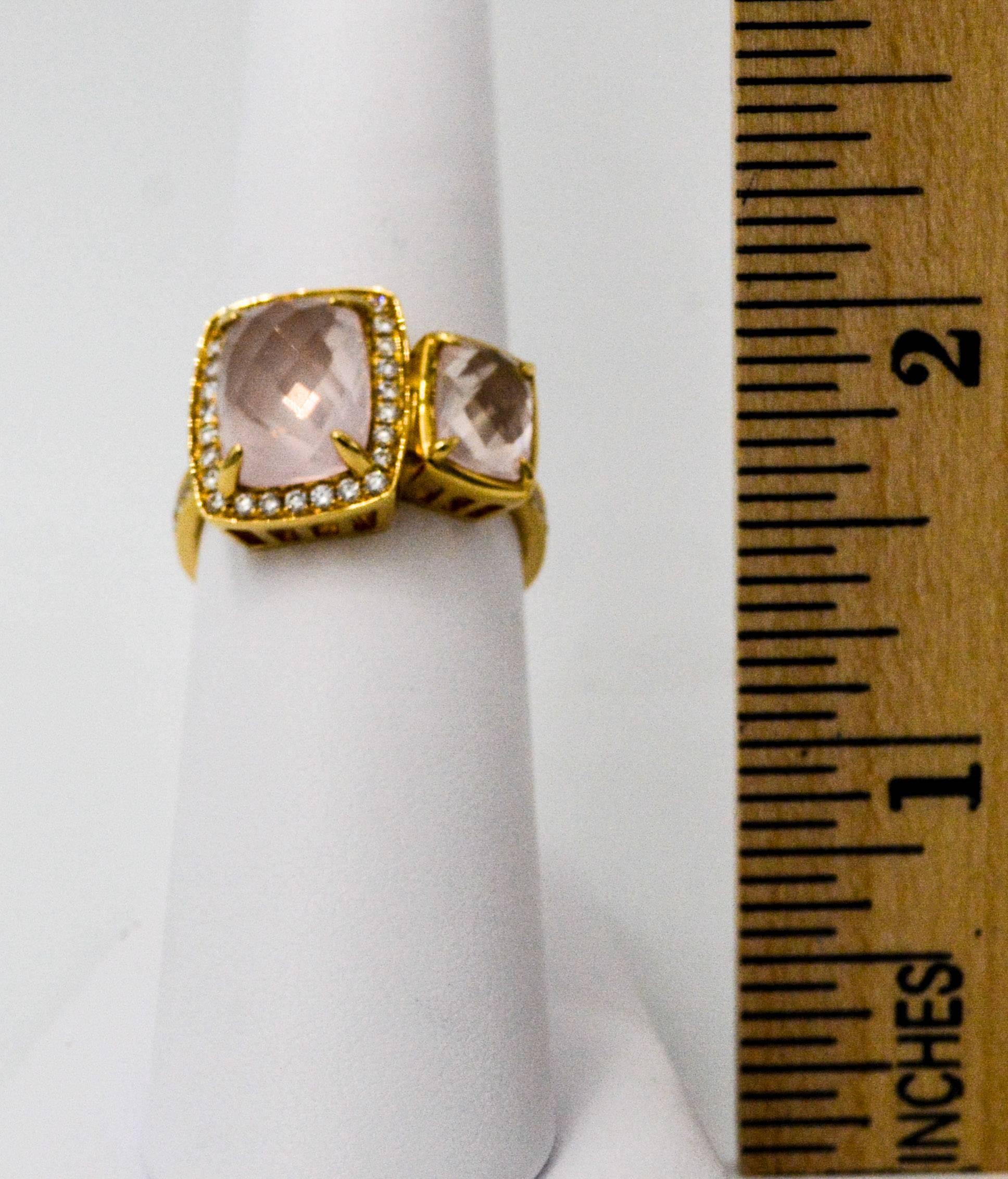 Katie Decker Rose Quartz, 0.45 Carat Diamonds 18 KY Gold Ring 4