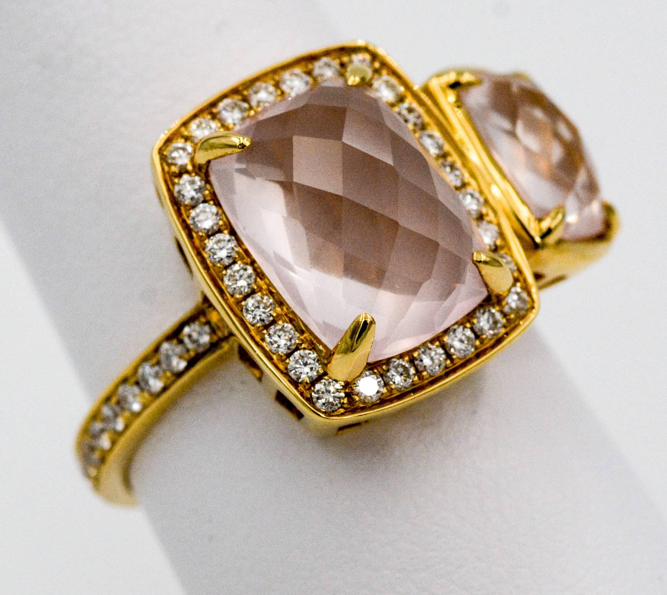 Katie Decker Rose Quartz, 0.45 Carat Diamonds 18 KY Gold Ring 3