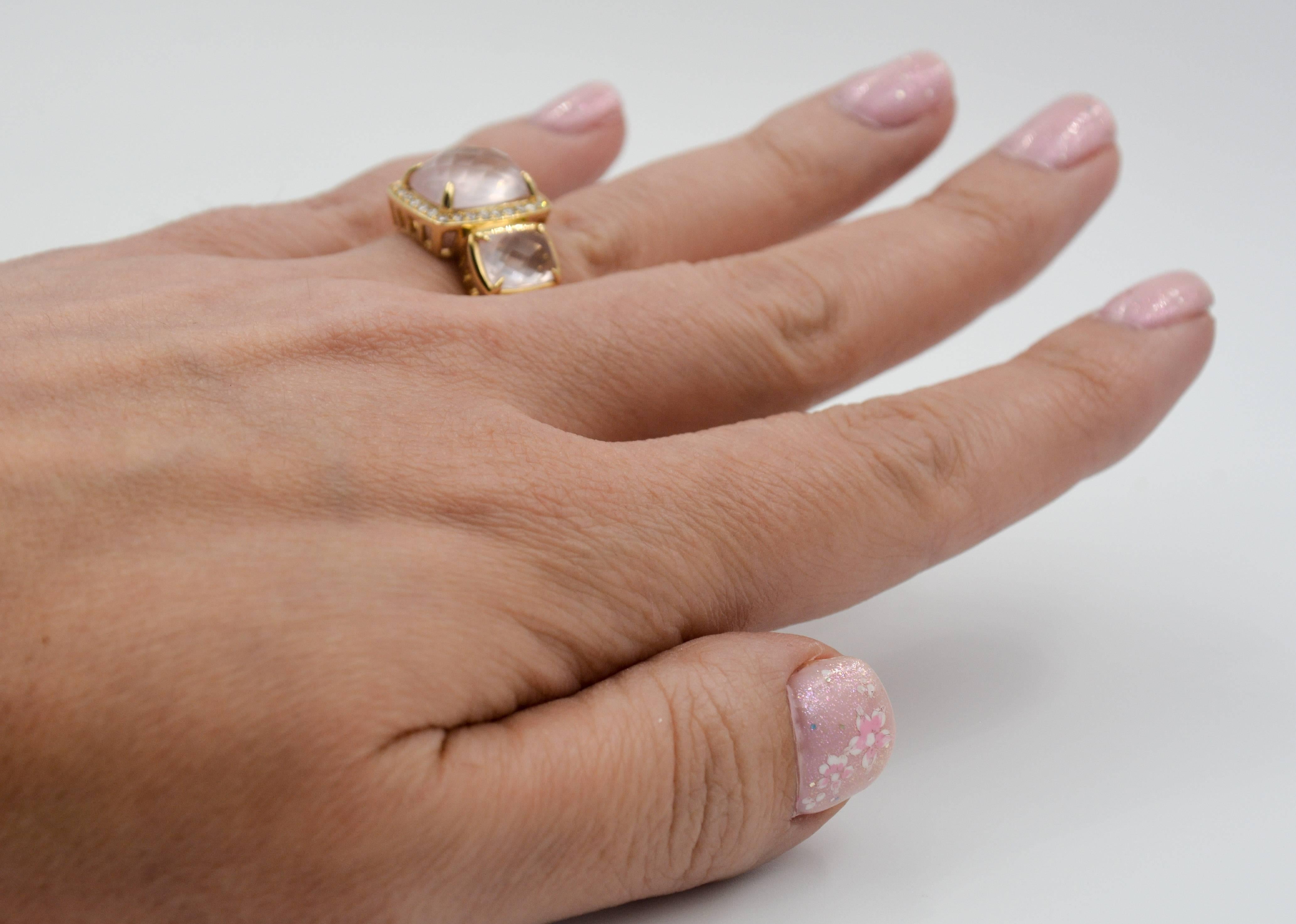 Katie Decker Rose Quartz, 0.45 Carat Diamonds 18 KY Gold Ring 5