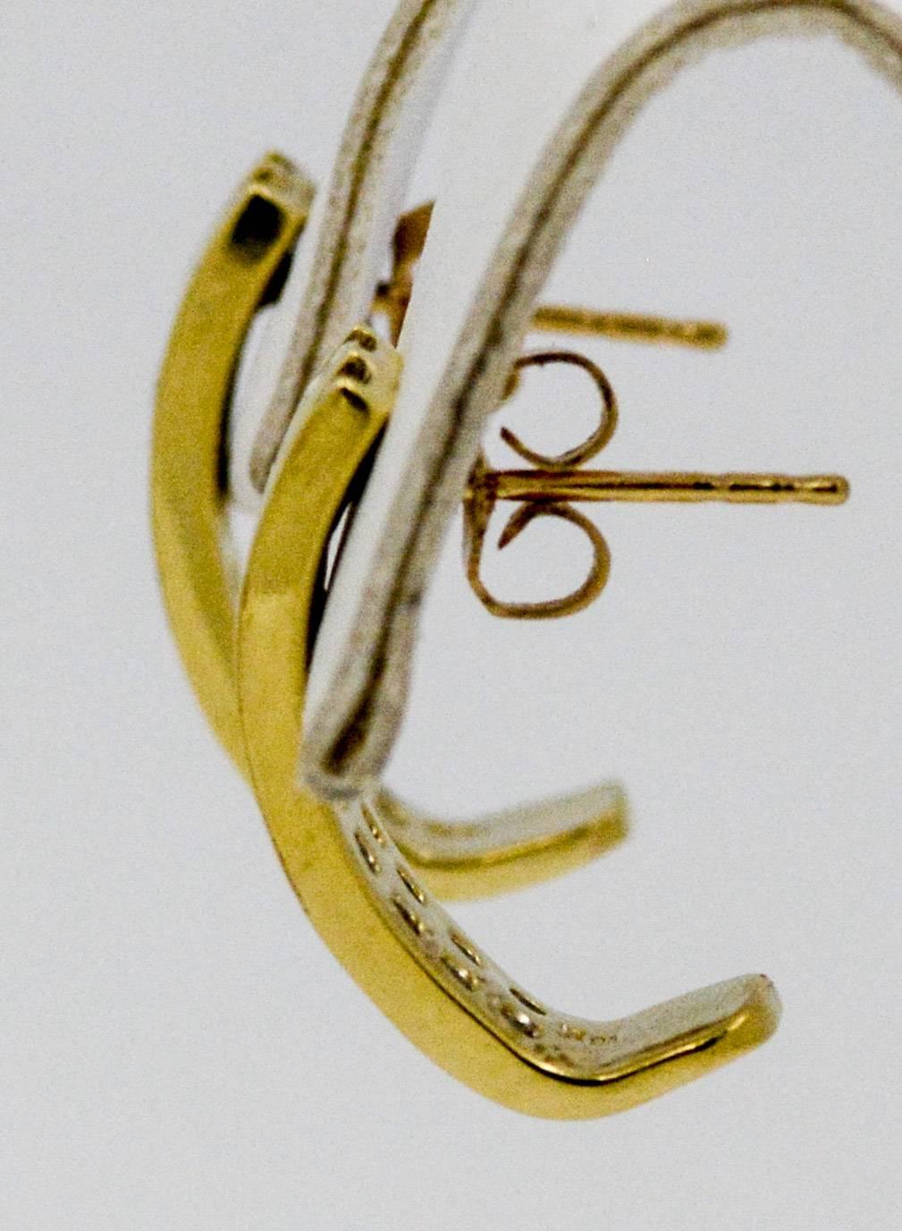 Modern Diamond Yellow Gold Half Hoop Earrings