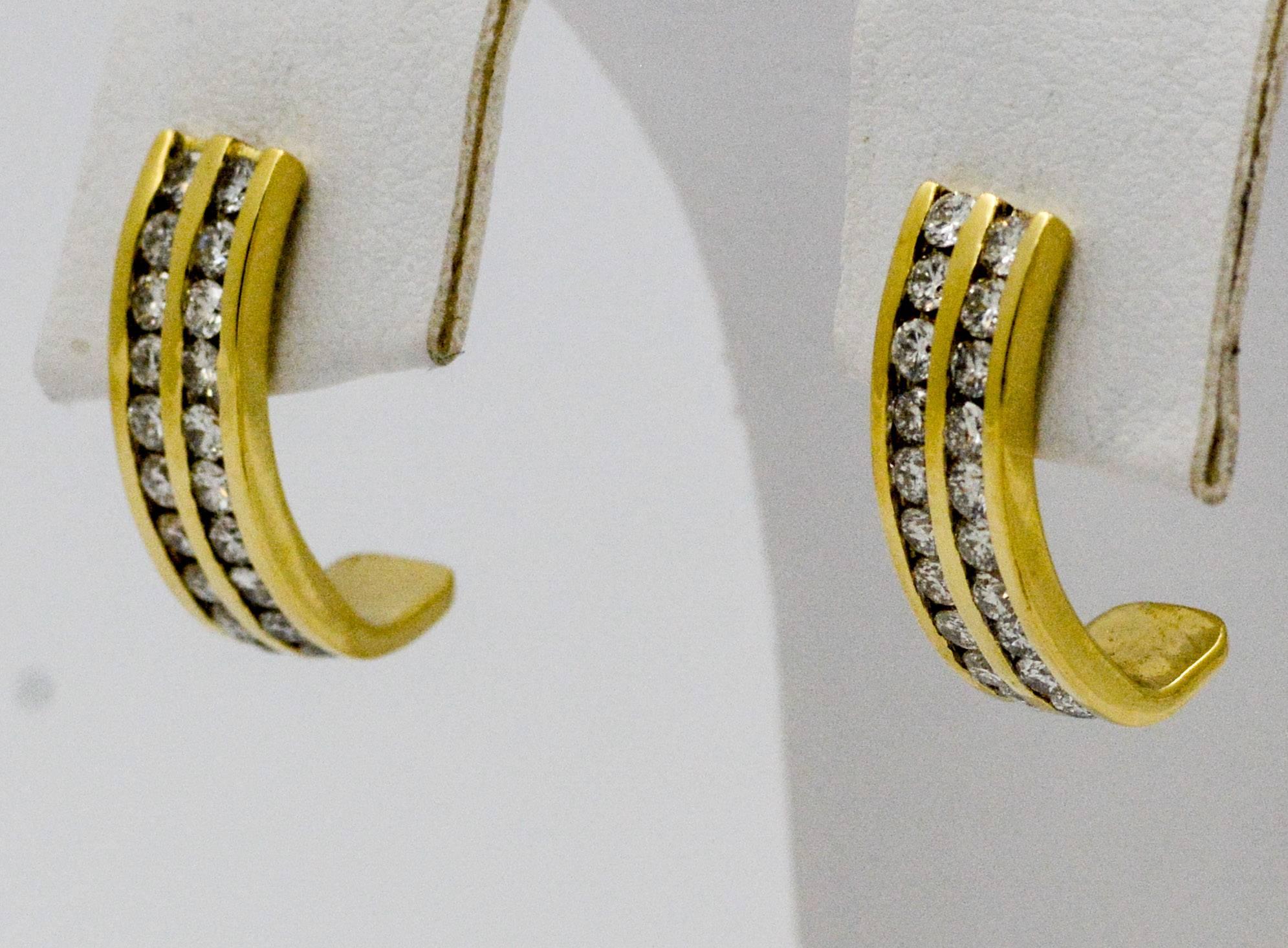 Diamond Yellow Gold Half Hoop Earrings 1
