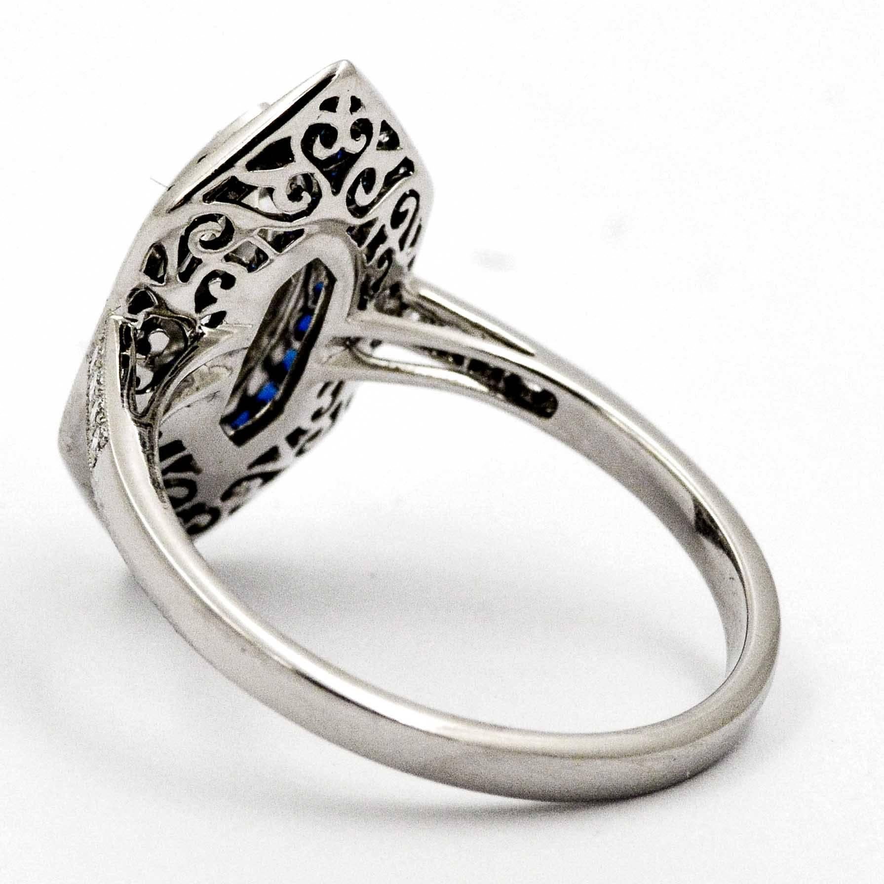 Women's Modern Sapphire 1.22 carat Diamond Platinum  Engagement Art Deco Style Ring 