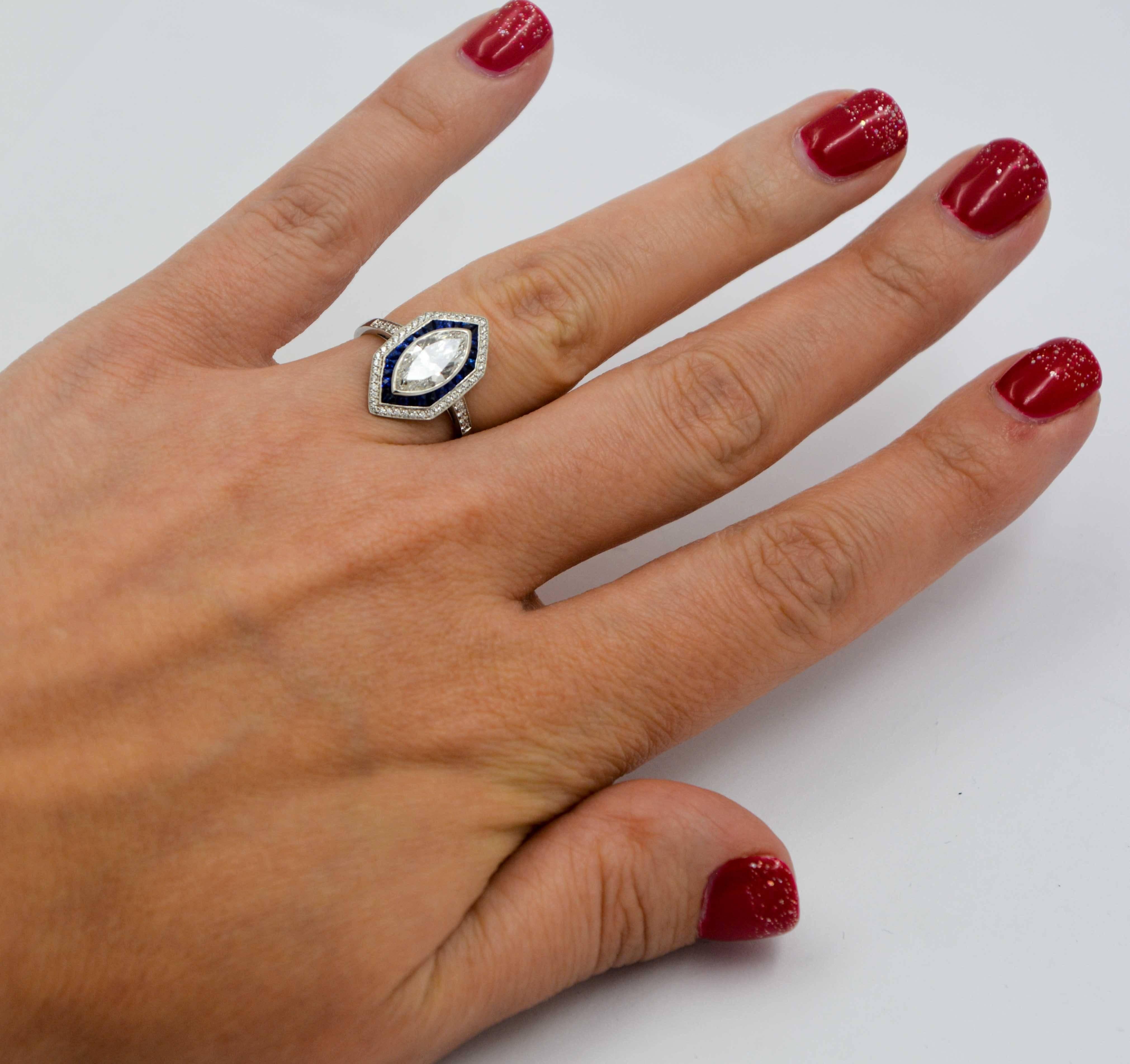 Modern Sapphire 1.22 carat Diamond Platinum  Engagement Art Deco Style Ring  3