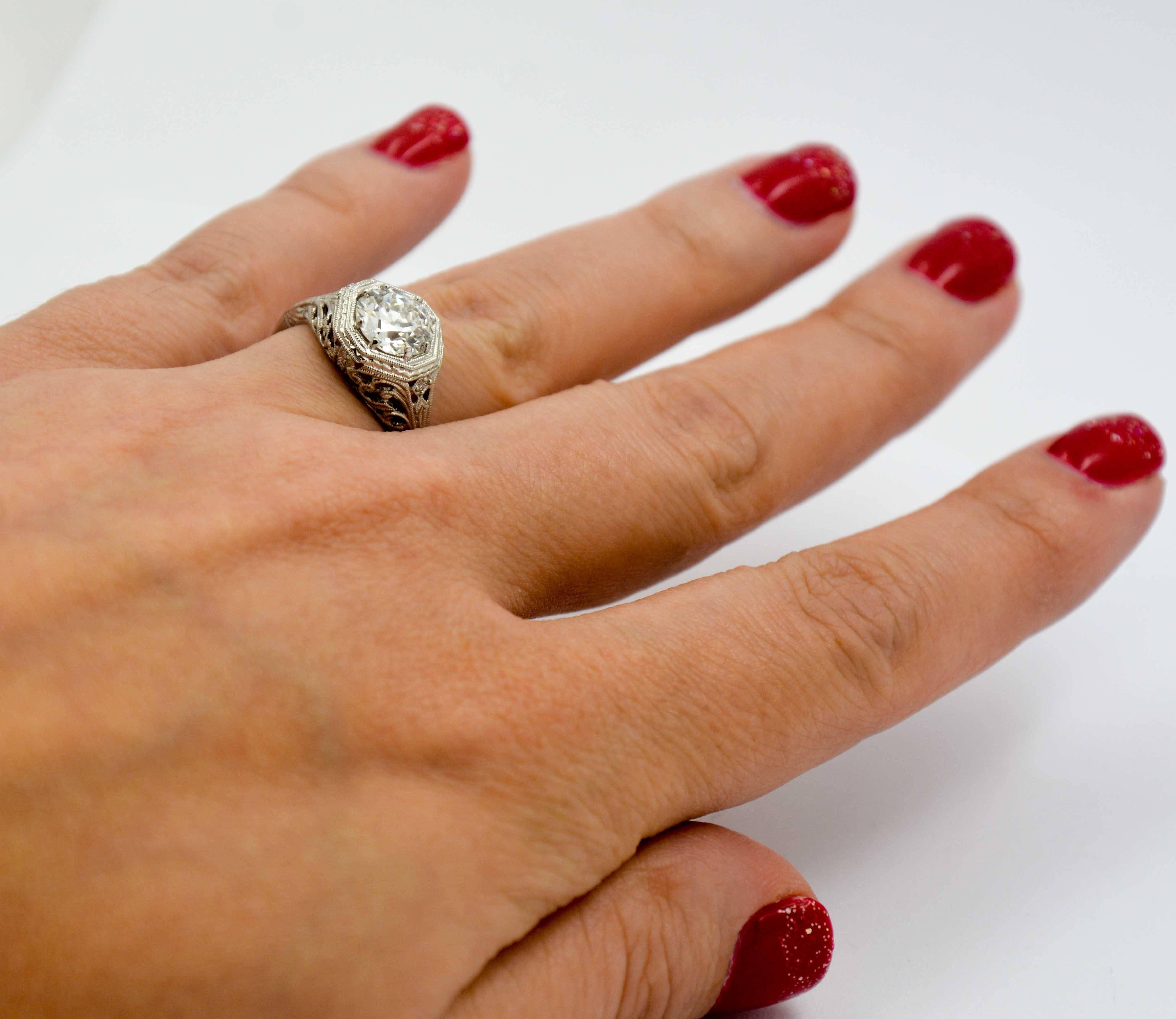  Art Deco 1.52 ct Diamond Engraved Platinum Engagement Ring 5