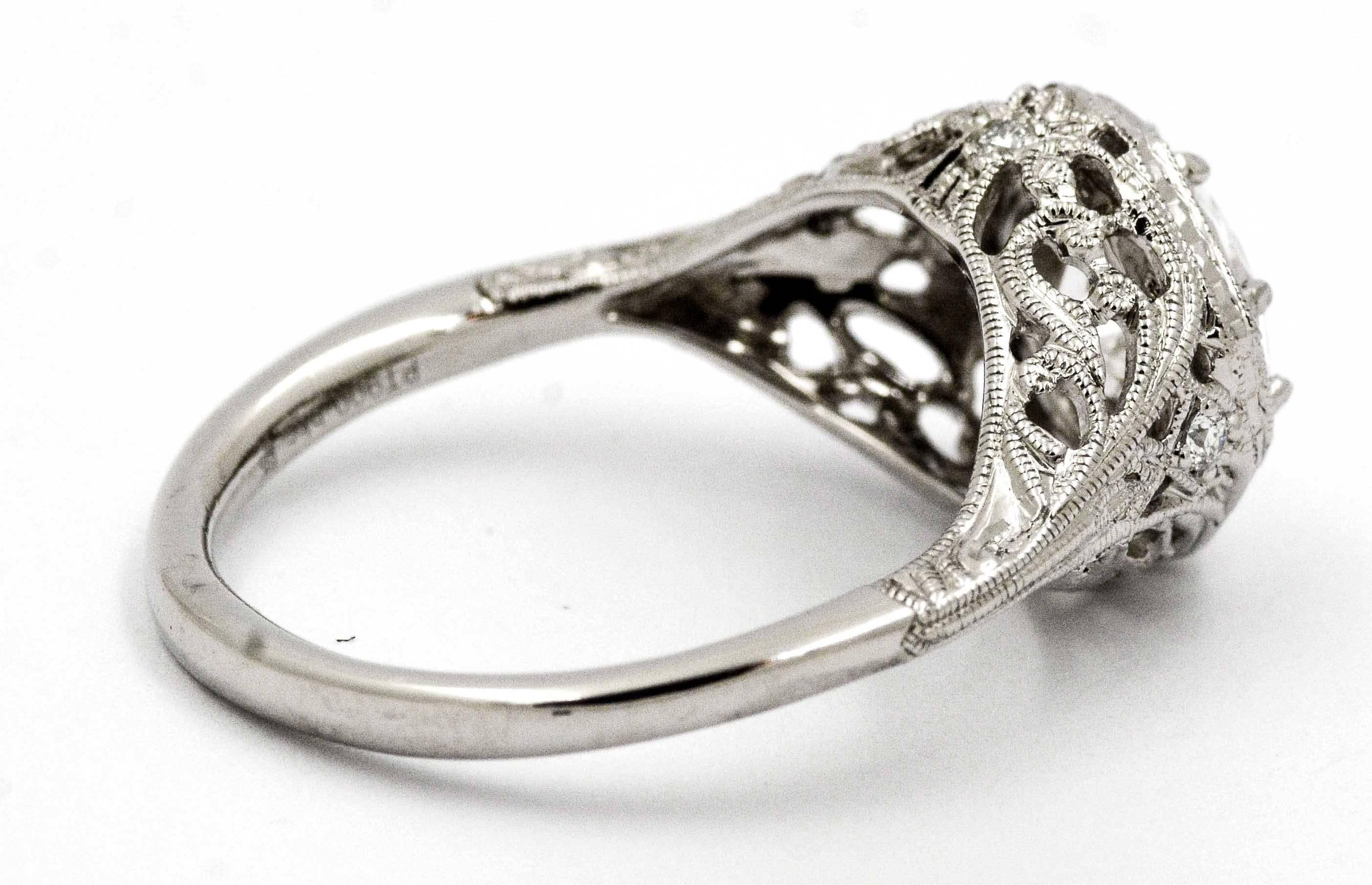  Art Deco 1.52 ct Diamond Engraved Platinum Engagement Ring 3