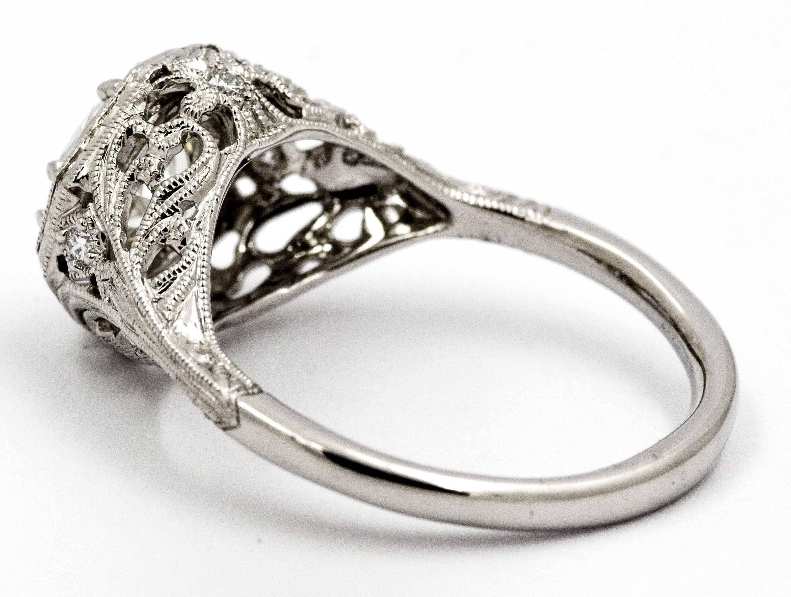  Art Deco 1.52 ct Diamond Engraved Platinum Engagement Ring 4