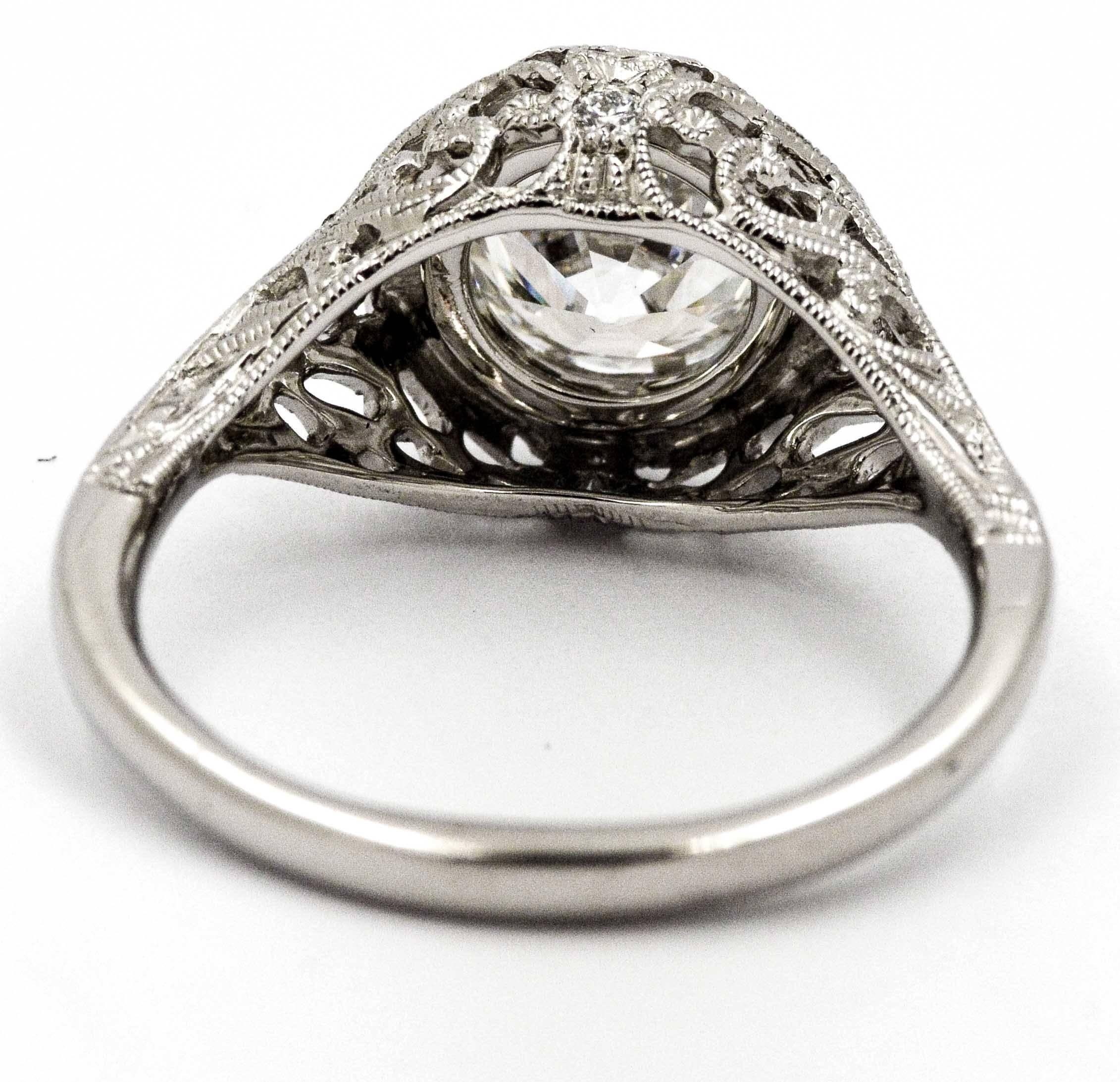 Women's  Art Deco 1.52 ct Diamond Engraved Platinum Engagement Ring