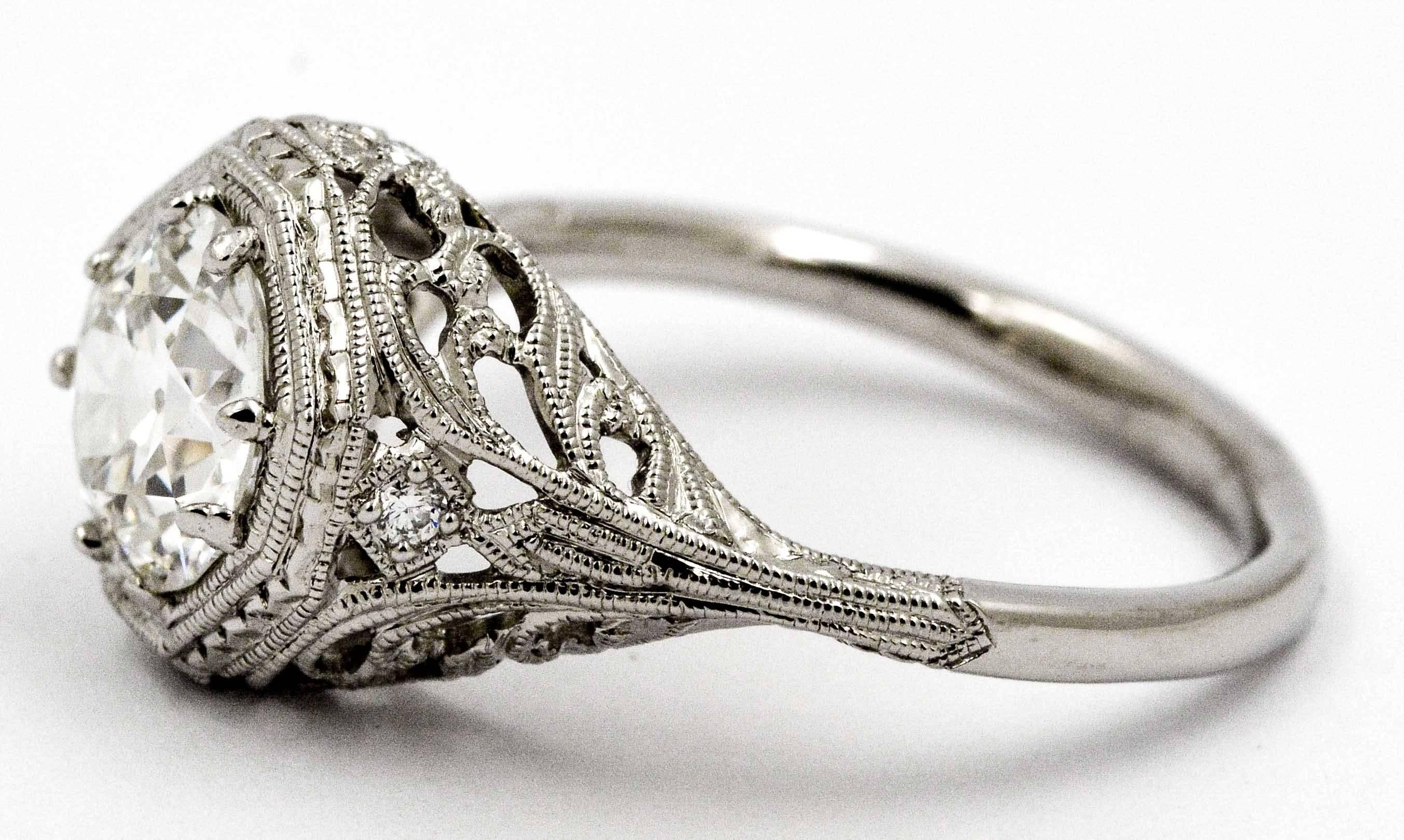  Art Deco 1.52 ct Diamond Engraved Platinum Engagement Ring 2