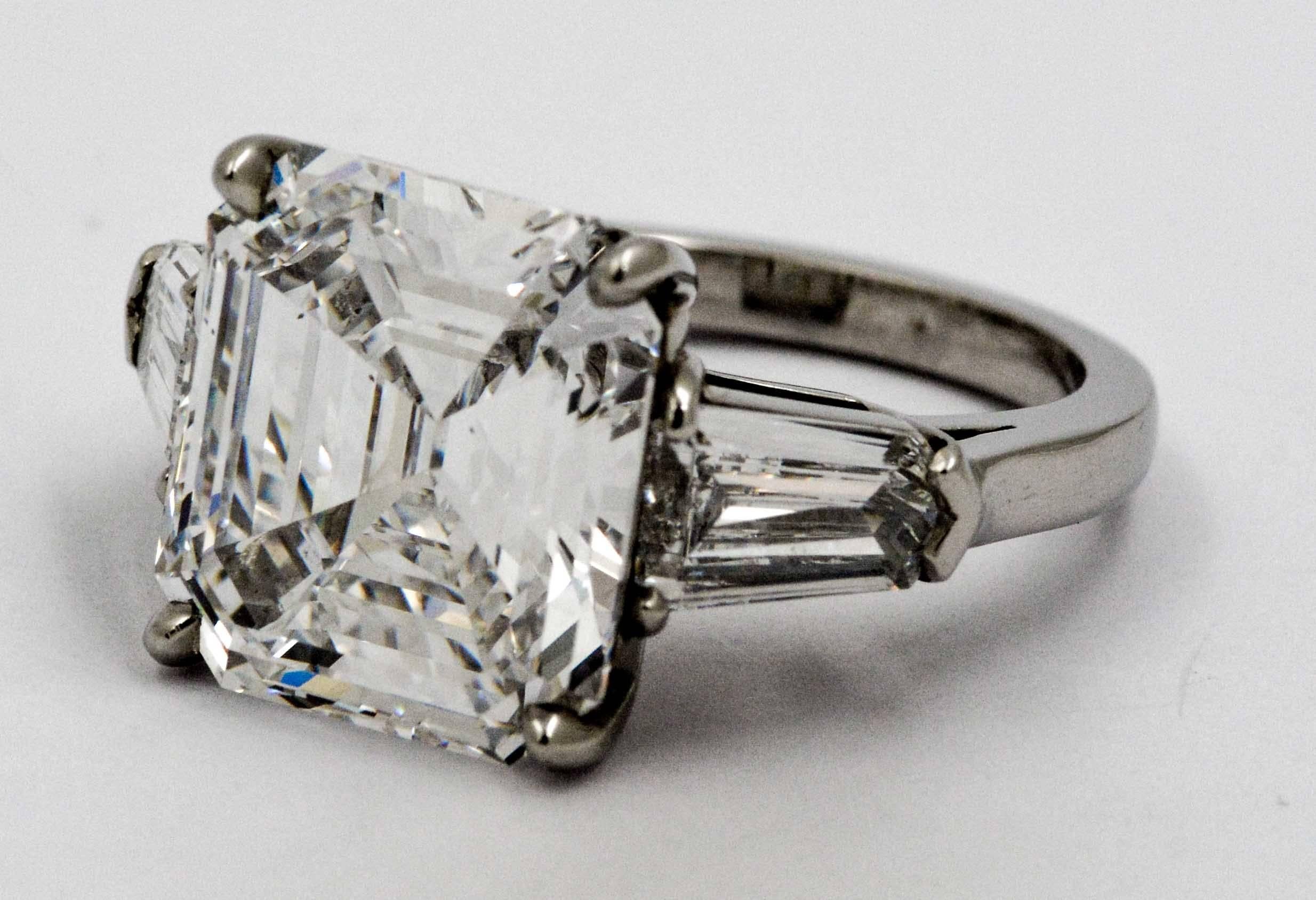 8.02 Carat Emerald Cut Diamond Platinum Engagement Ring In Excellent Condition In Dallas, TX