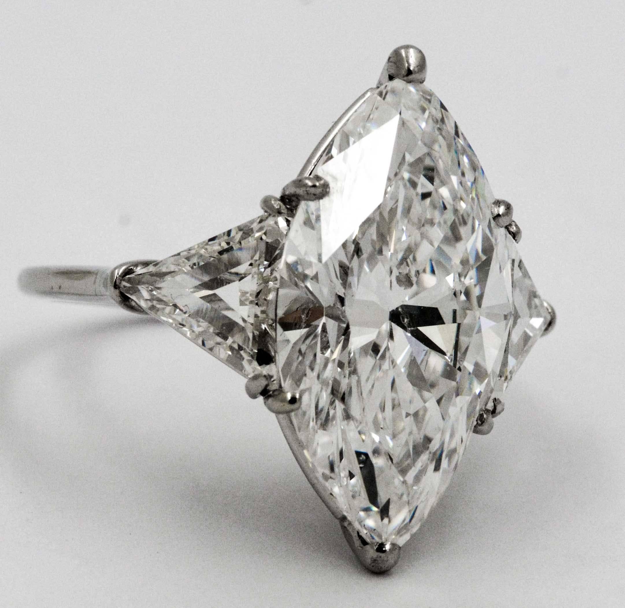 Modern 7.04 ct Marquise Diamond and Platinum Engagement Ring