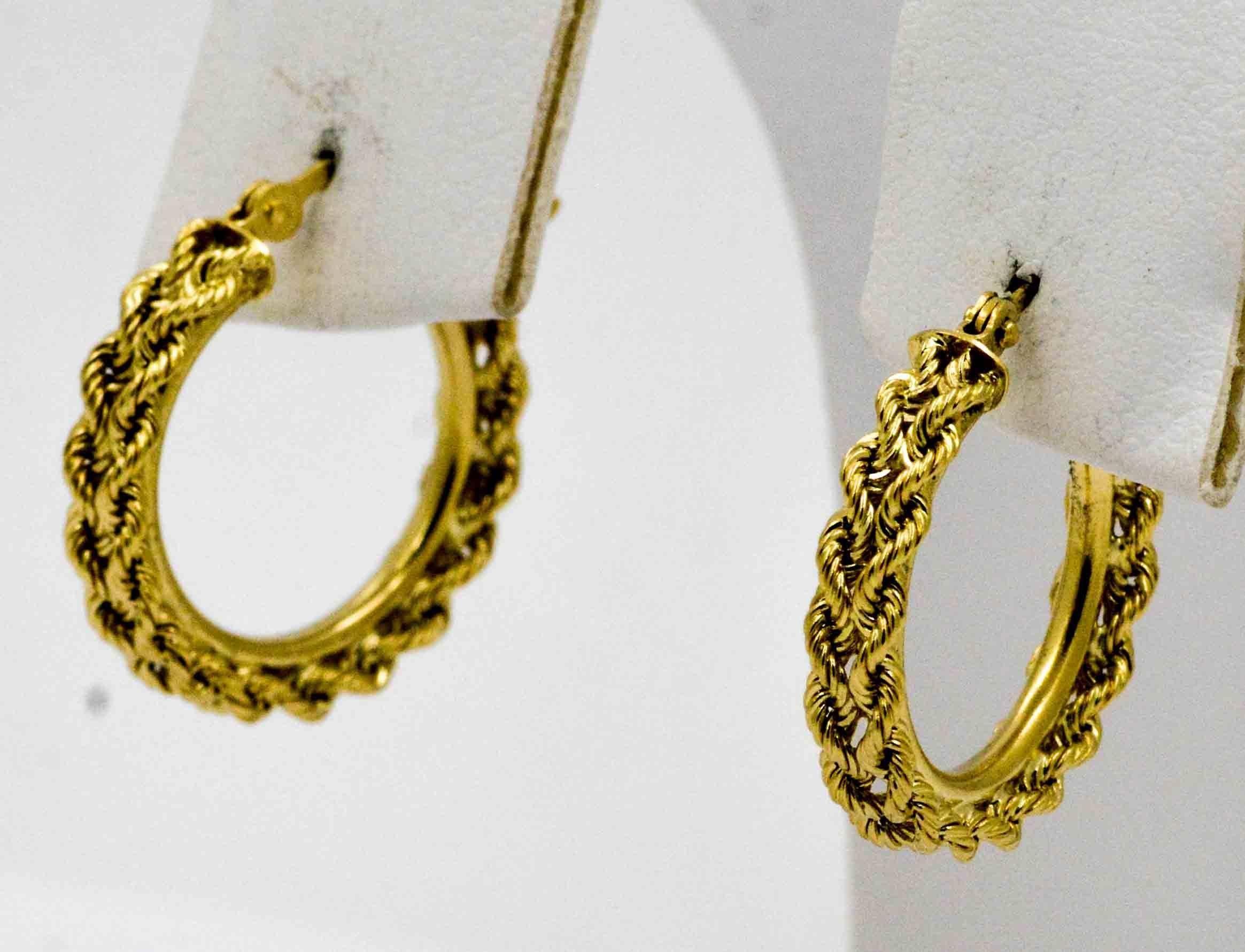 Modern Double 14 KY Gold Rope Hoop Earrings
