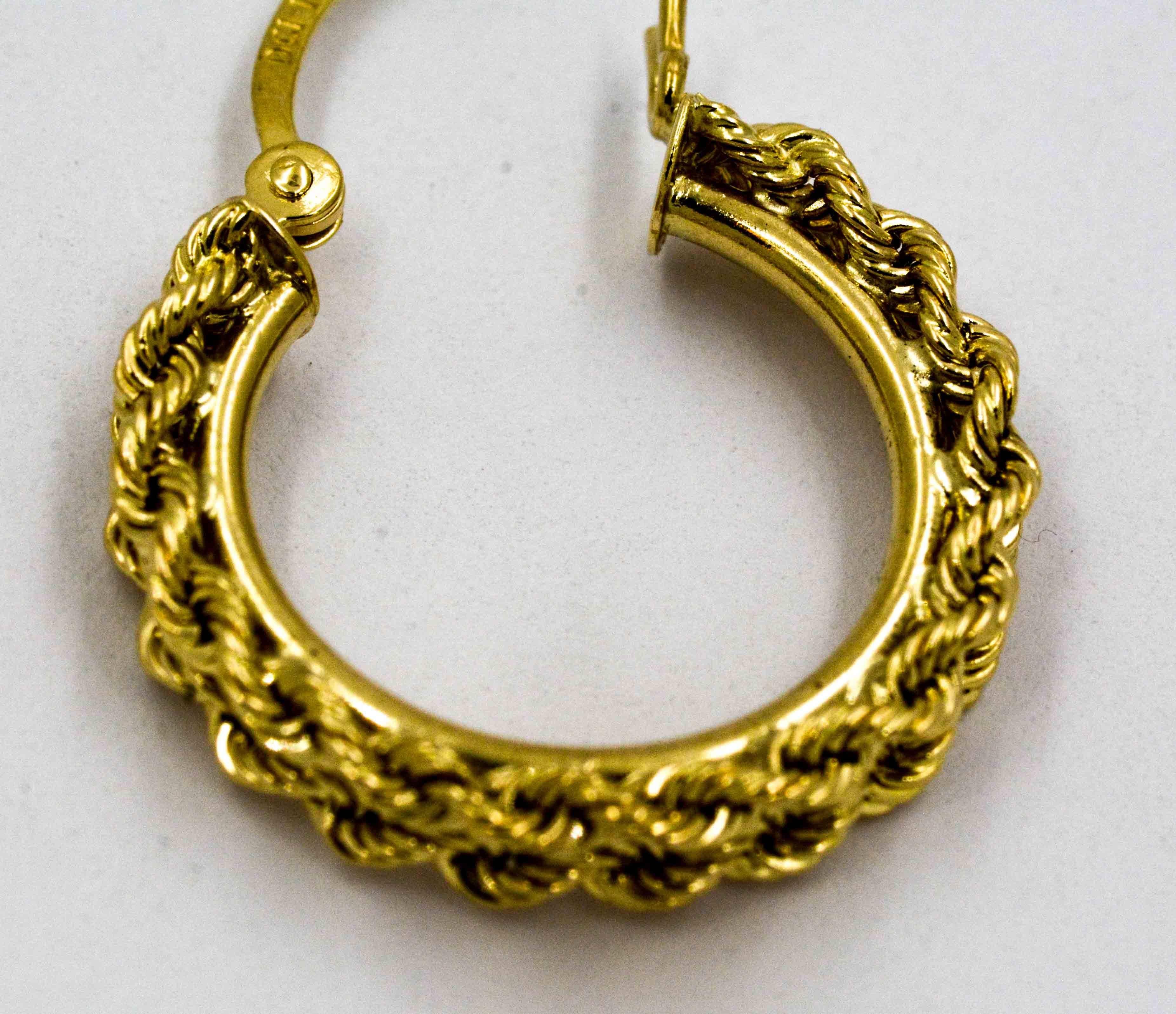 Double 14 KY Gold Rope Hoop Earrings 1