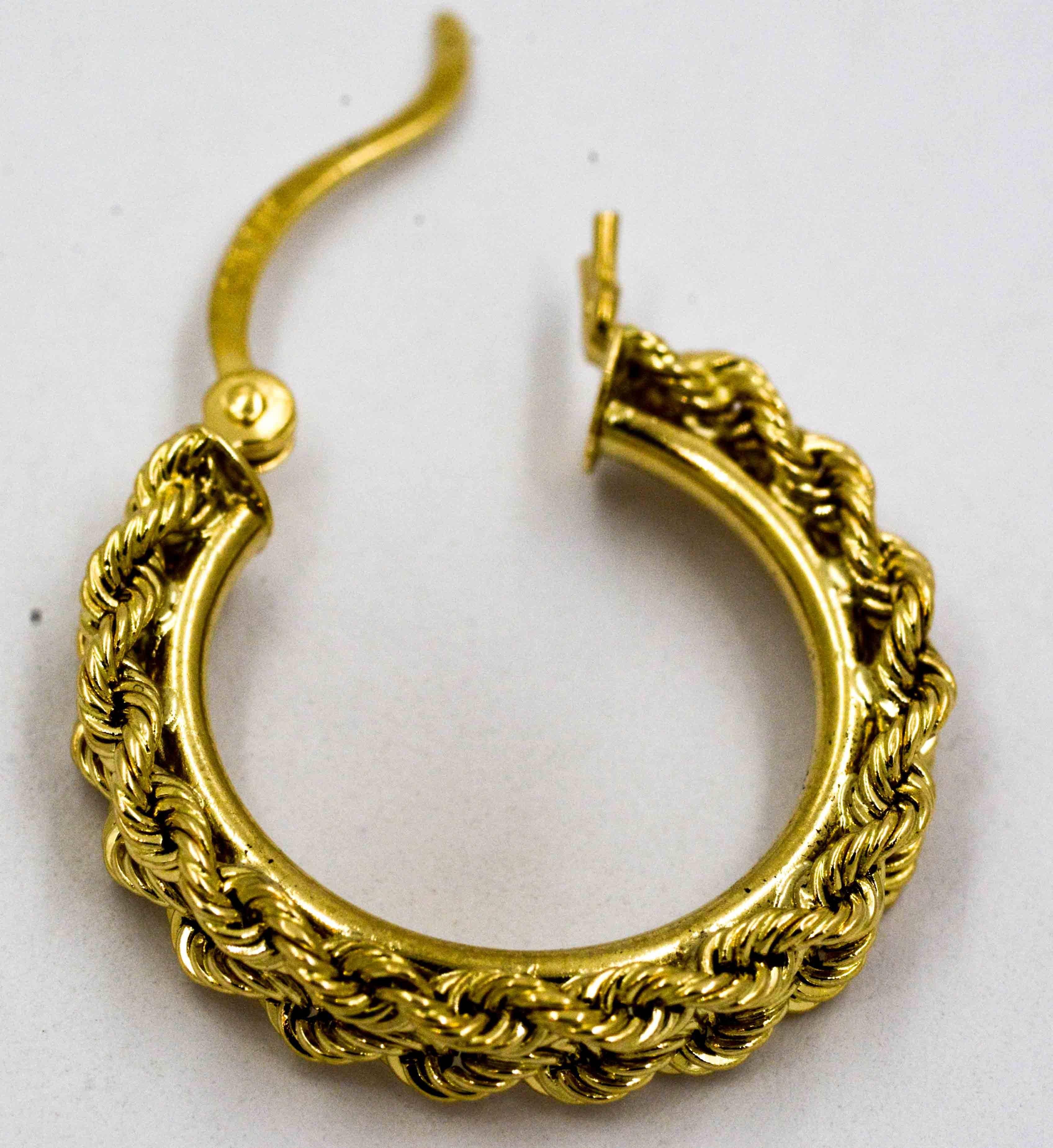 Double 14 KY Gold Rope Hoop Earrings 2