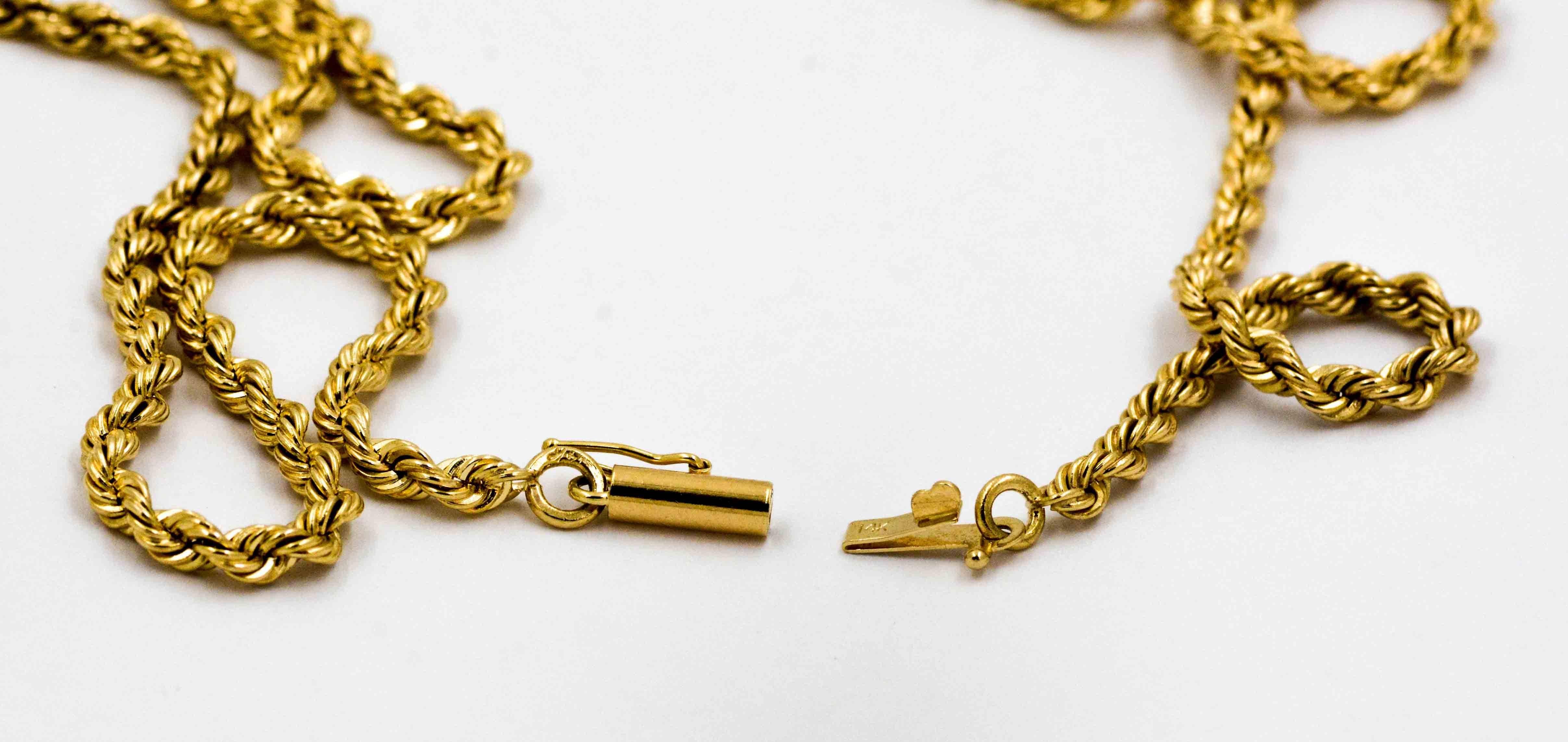 Women's or Men's Classic Yellow Gold Rope Chain Necklace