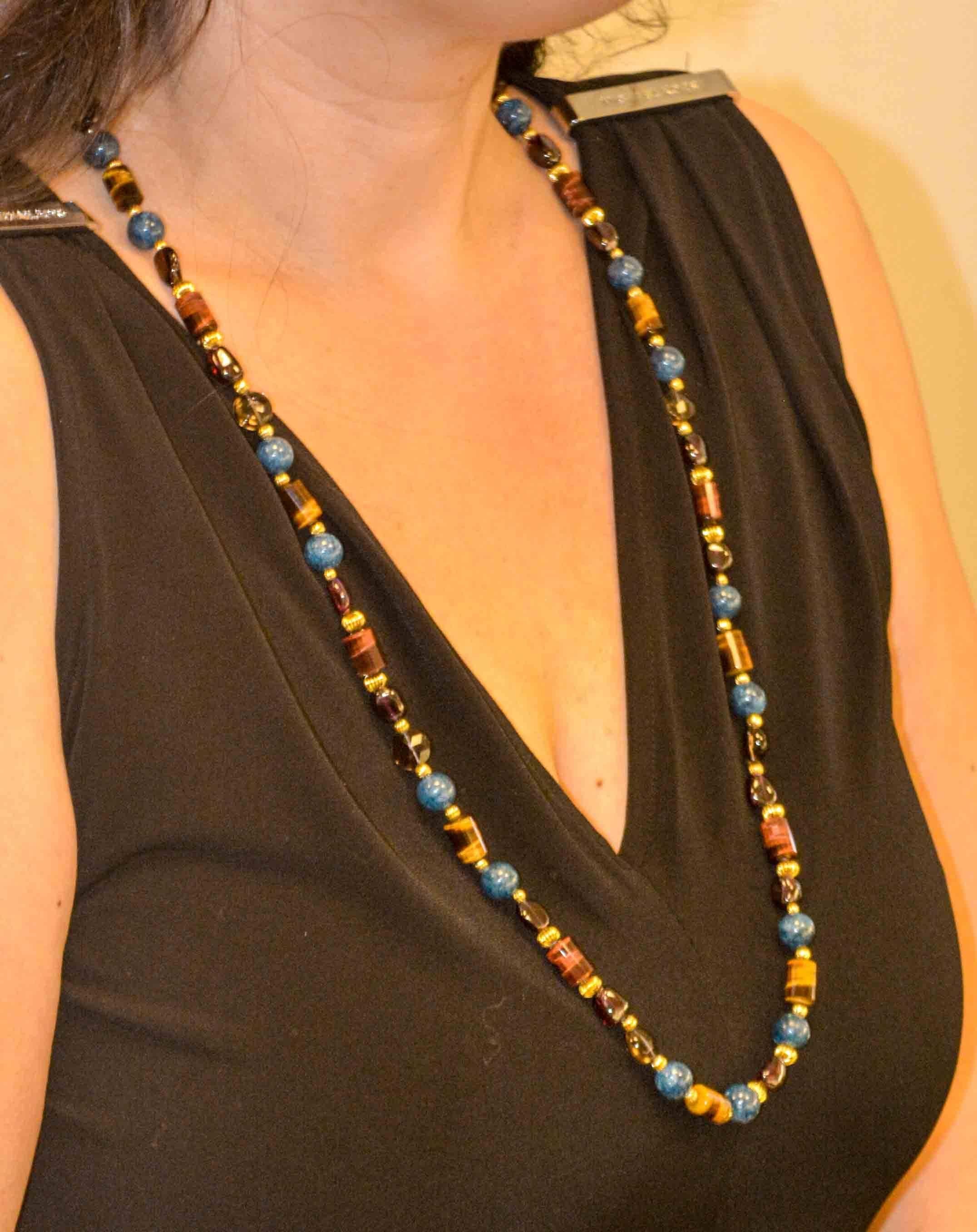 Blue Quartz Garnet Tiger Eye Smokey Quartz Bead Necklace from Eiseman Jewels 2