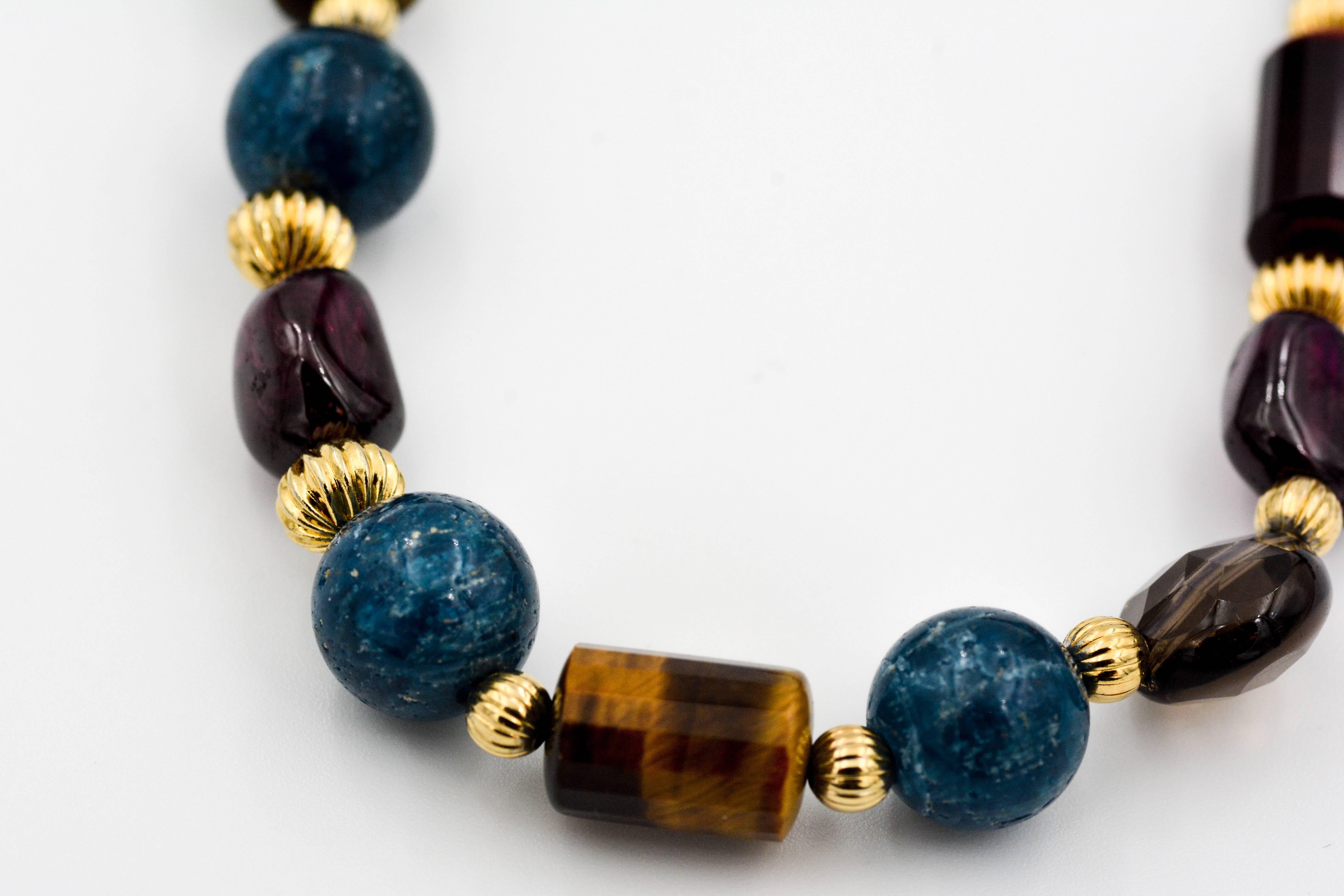 Women's Blue Quartz Garnet Tiger Eye Smokey Quartz Bead Necklace from Eiseman Jewels