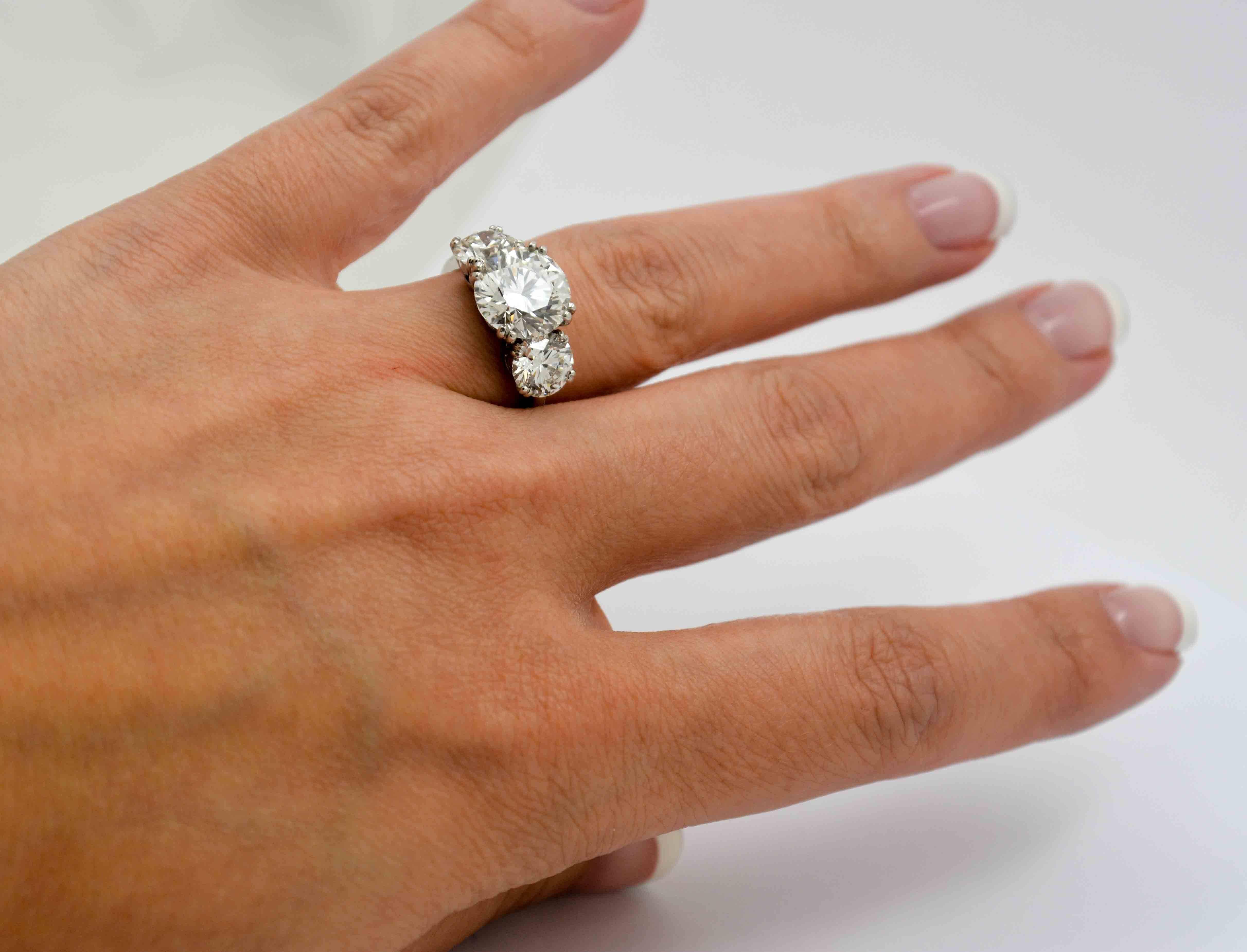 5.75 Carat Three-Stone Diamond Platinum Engagement Ring 3