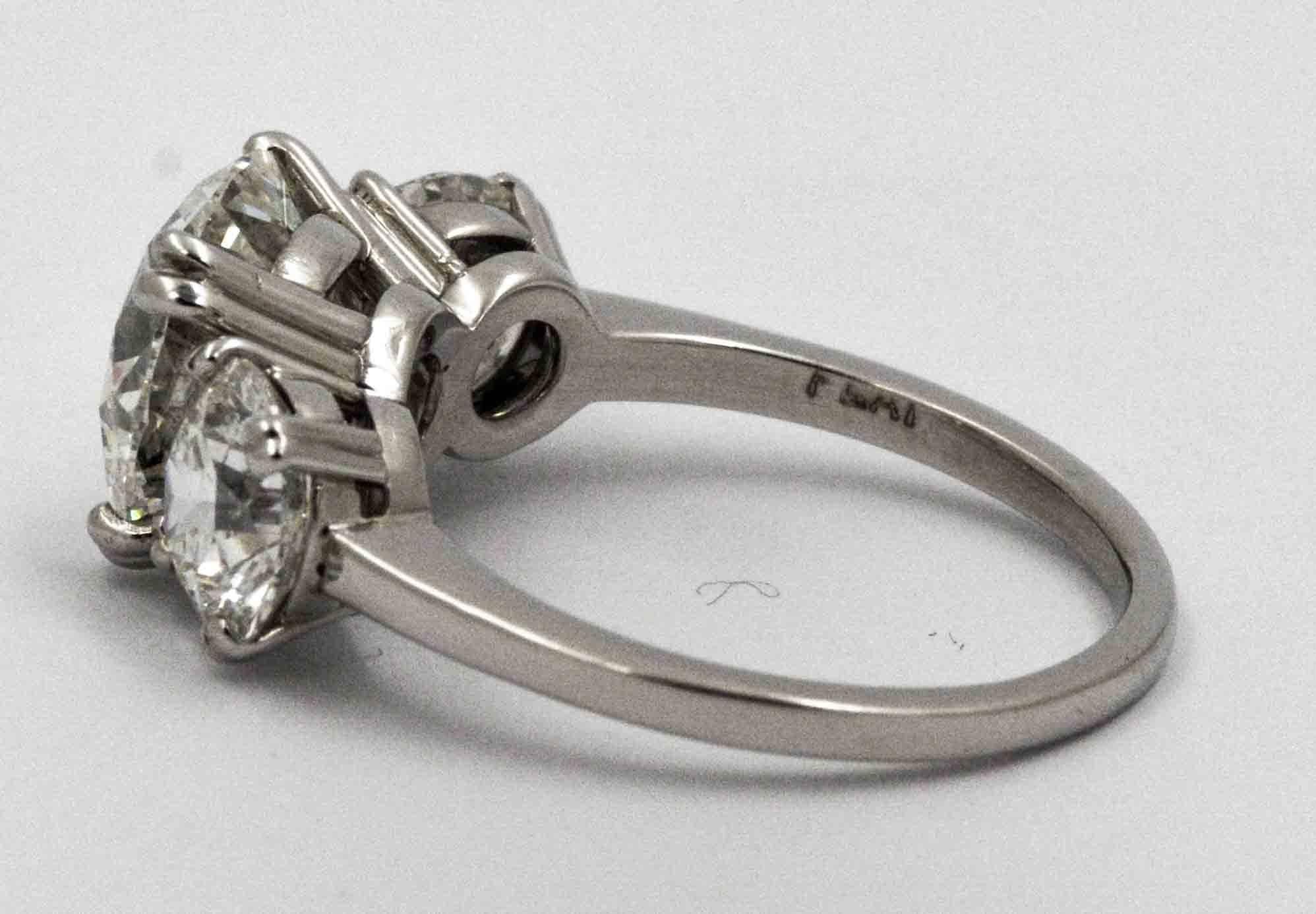 5.75 Carat Three-Stone Diamond Platinum Engagement Ring In Excellent Condition In Dallas, TX