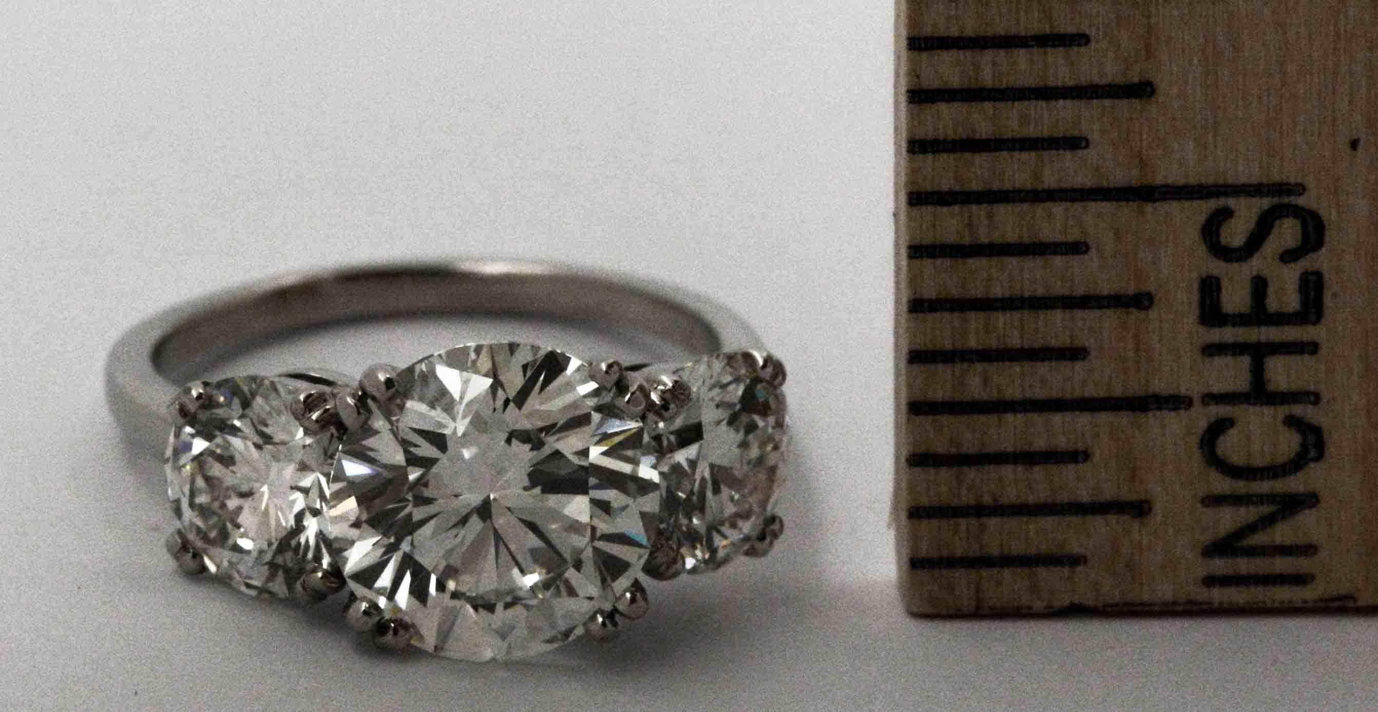 5.75 Carat Three-Stone Diamond Platinum Engagement Ring 1