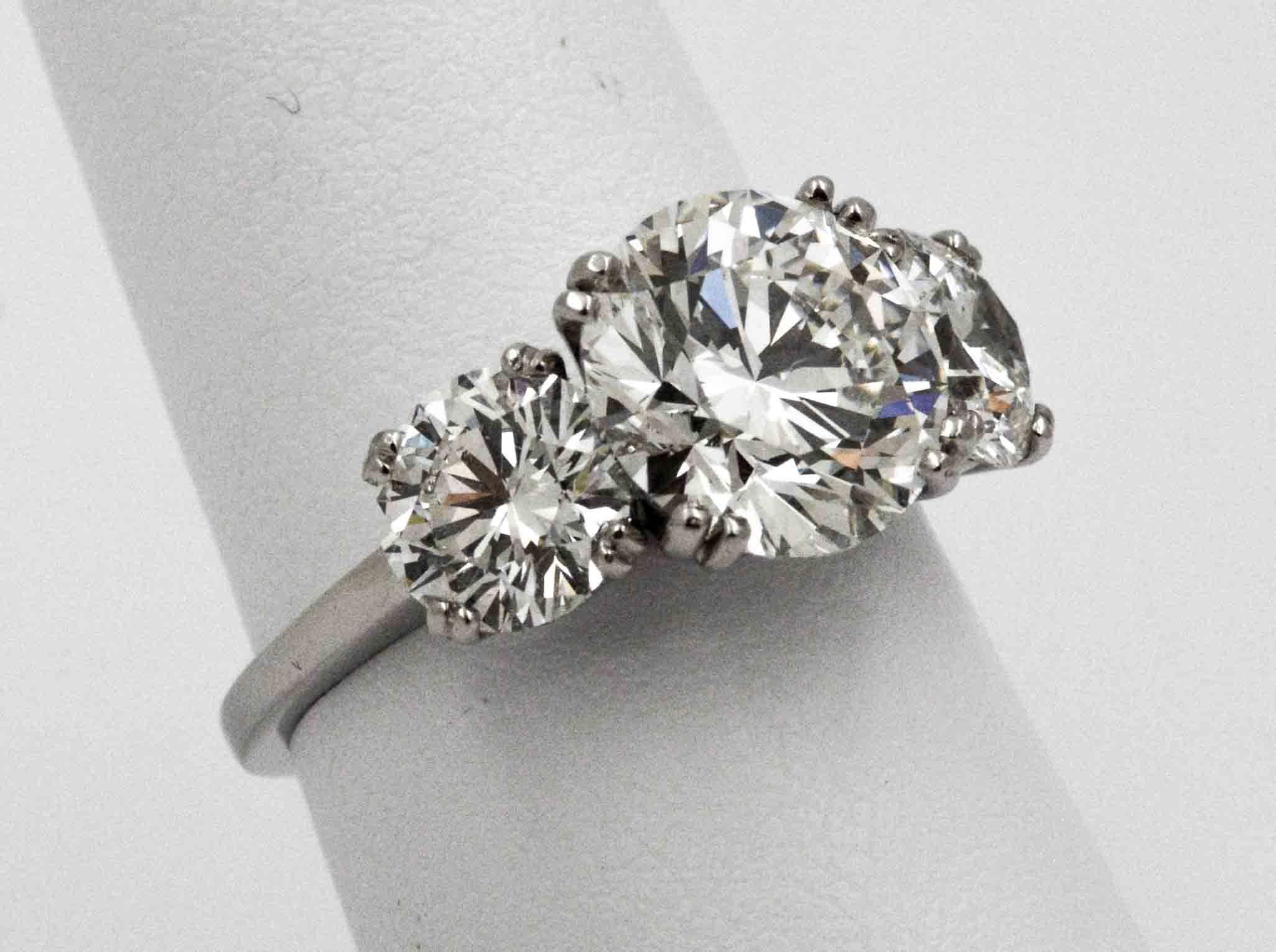 5.75 Carat Three-Stone Diamond Platinum Engagement Ring 2