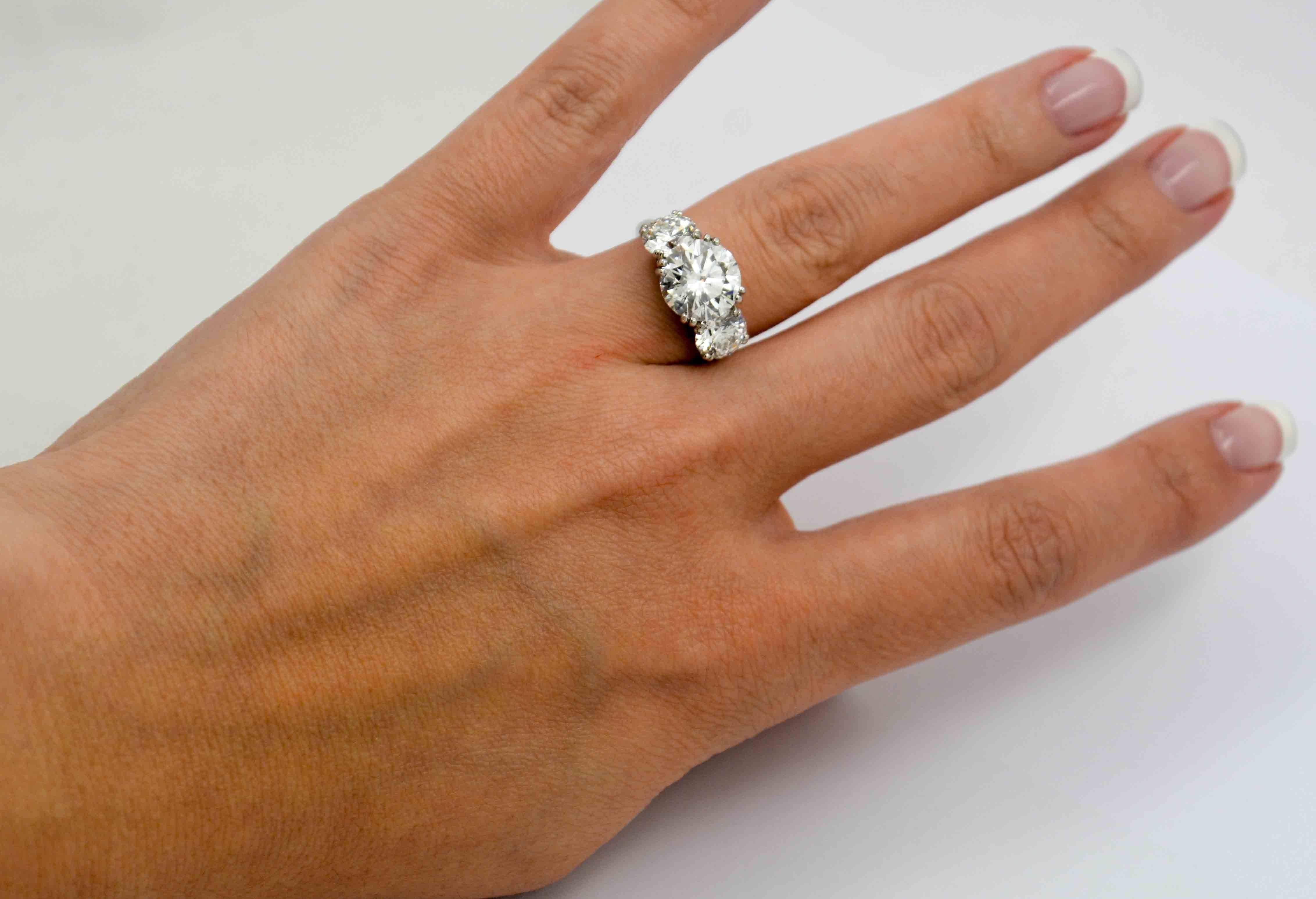 5.75 Carat Three-Stone Diamond Platinum Engagement Ring 4