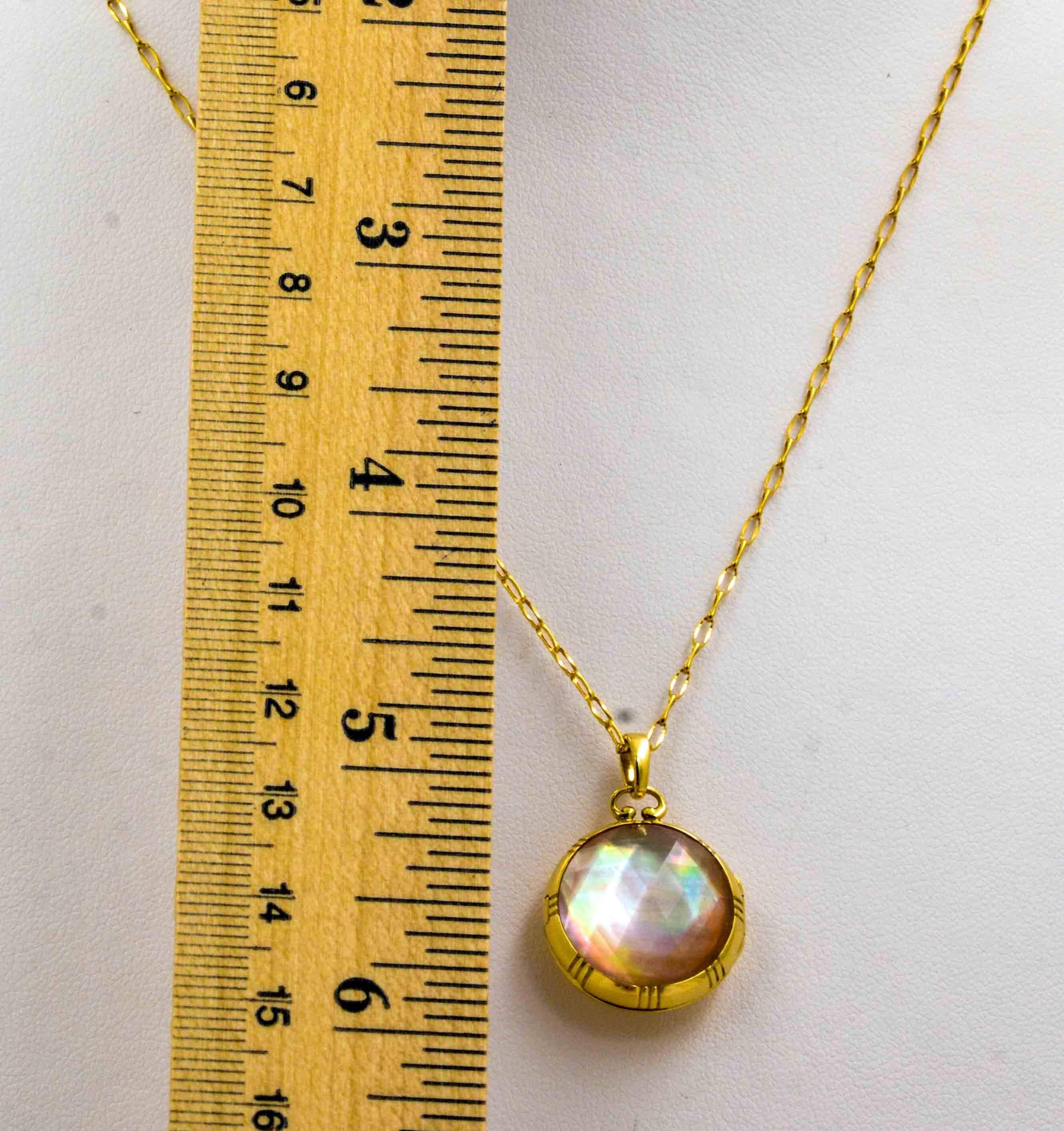 Modern Monica Kosann Rock Crystal Mother-of-Pearl 18 KT Yellow Gold Locket